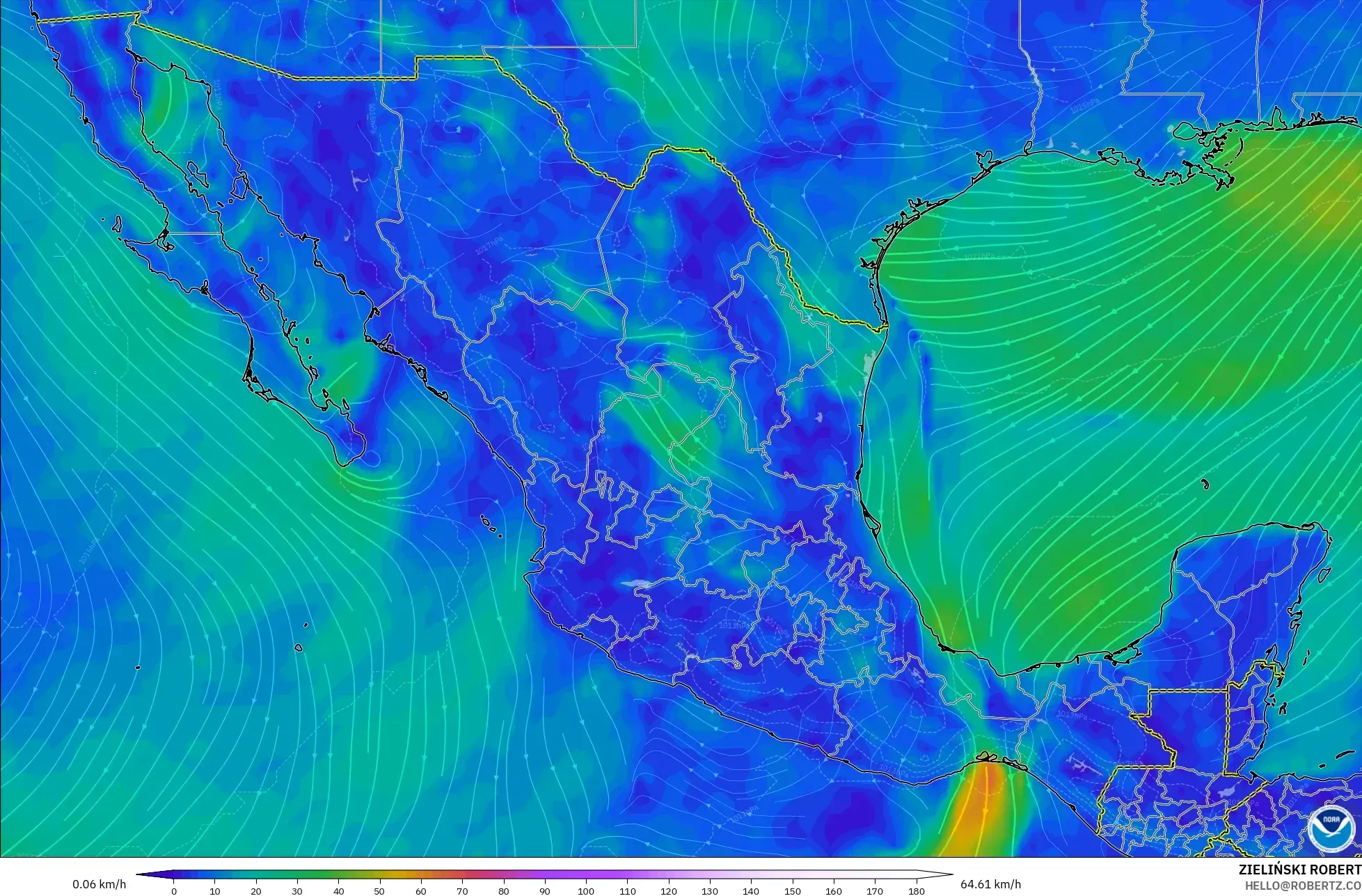 GFS model - Mexico, Wind at 10m