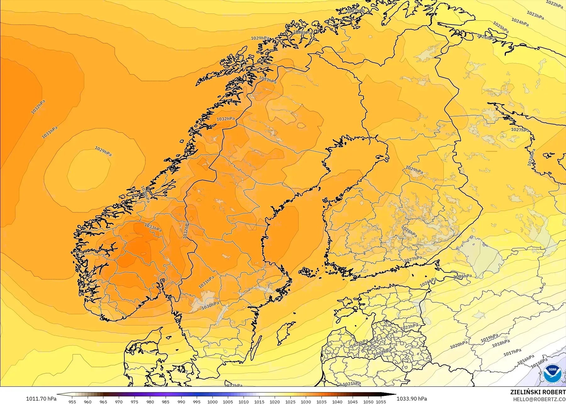GFS model - Scandinavia, Pressure