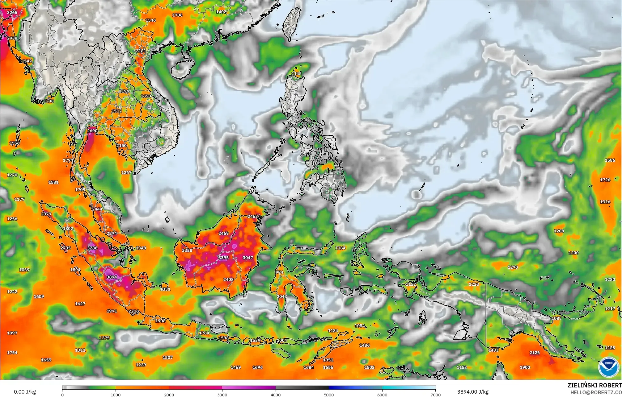 GFS model - South East Asia, CAPE