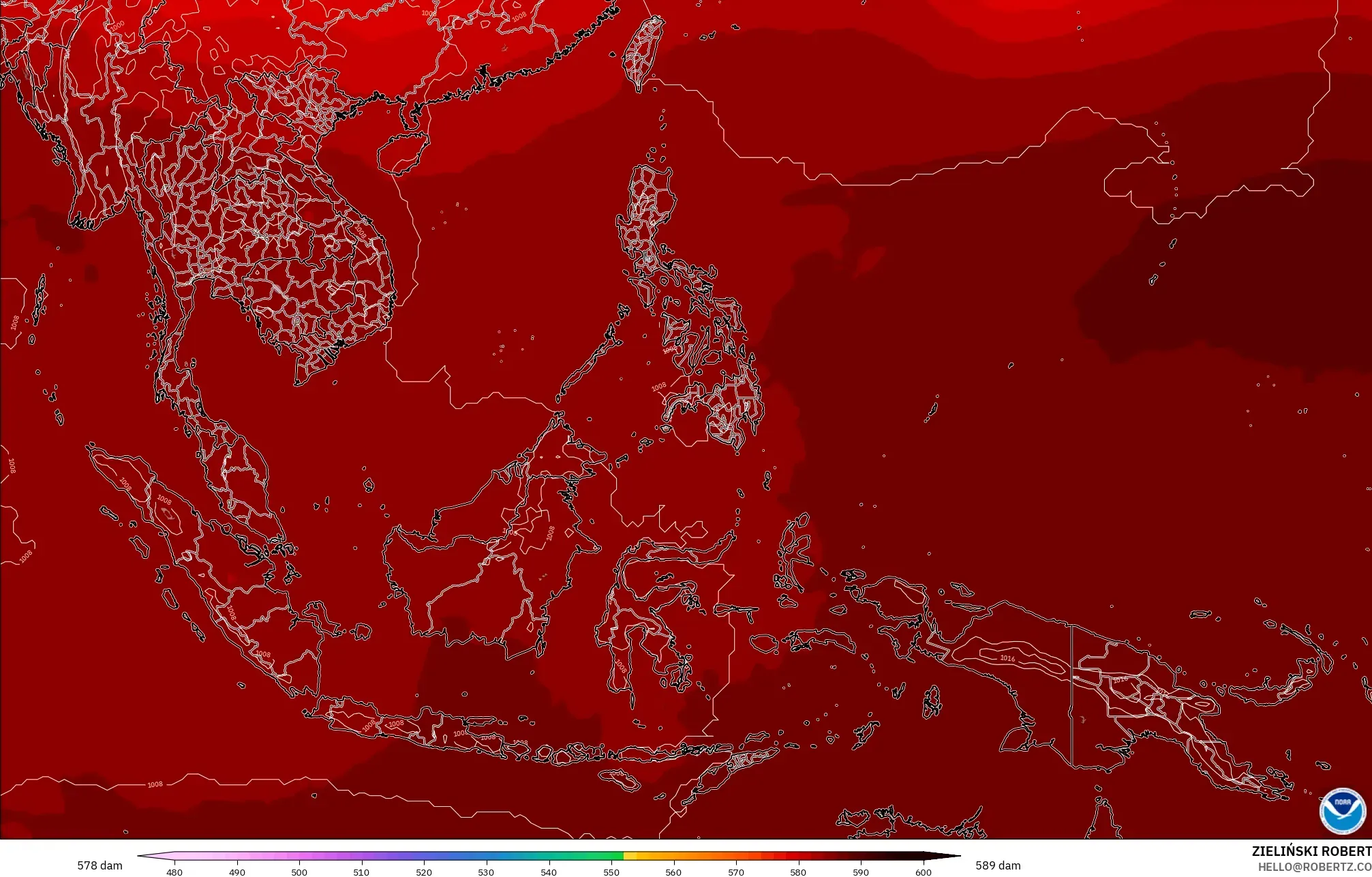 GFS model - South East Asia, Geopotential height at 500hPa