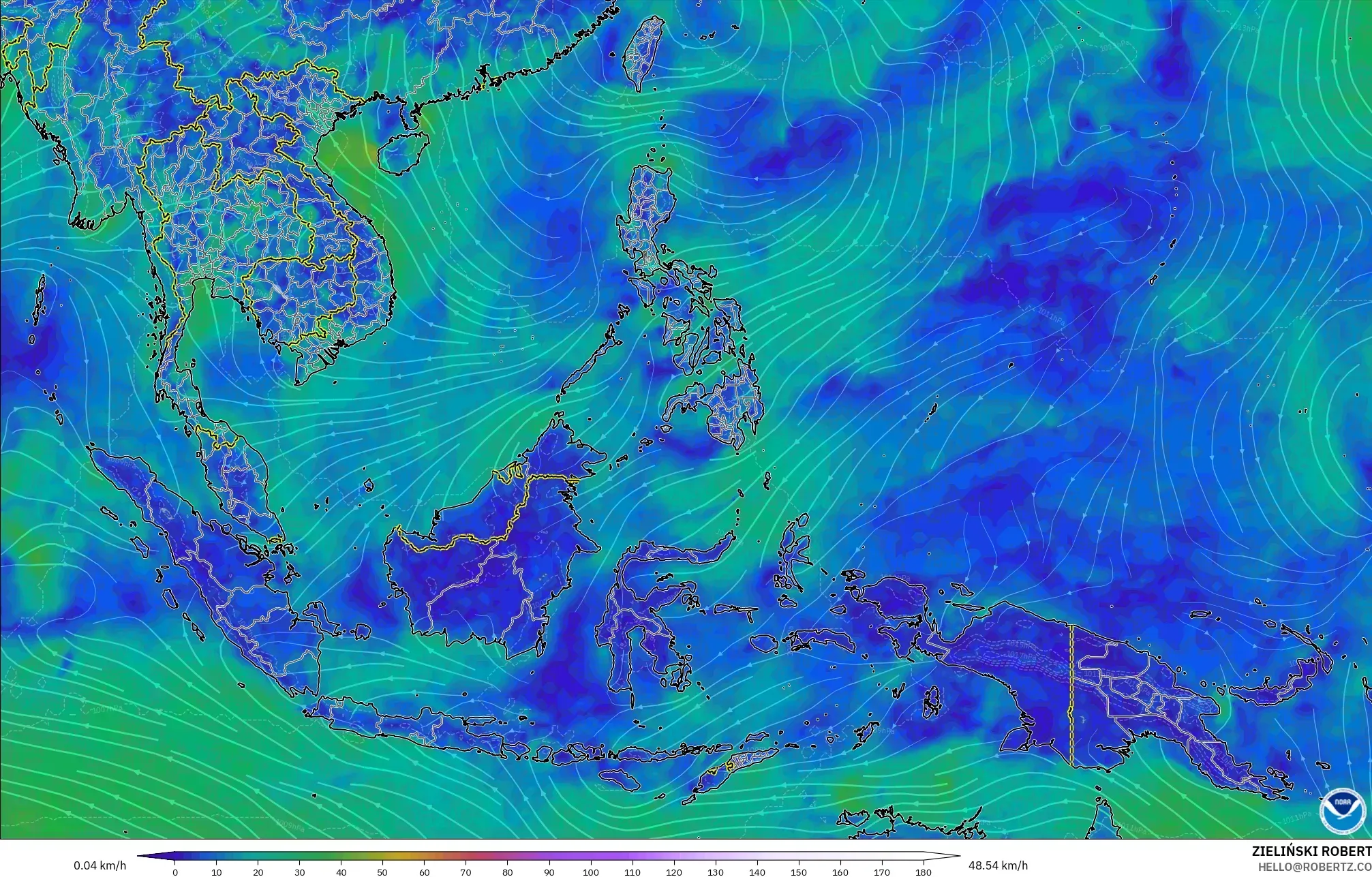 GFS model - South East Asia, Wind at 10m