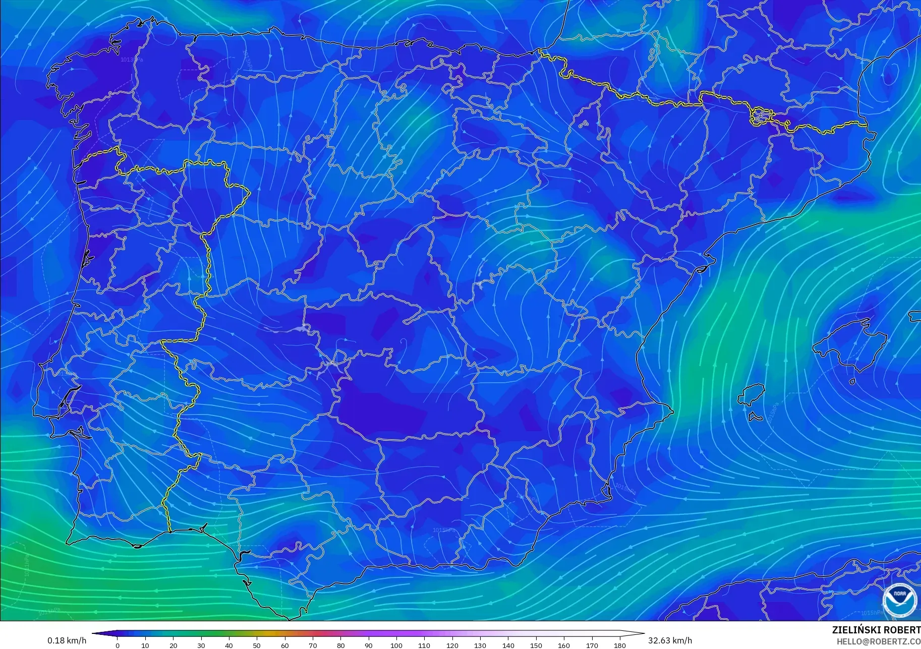 GFS model - Spain, Wind at 10m