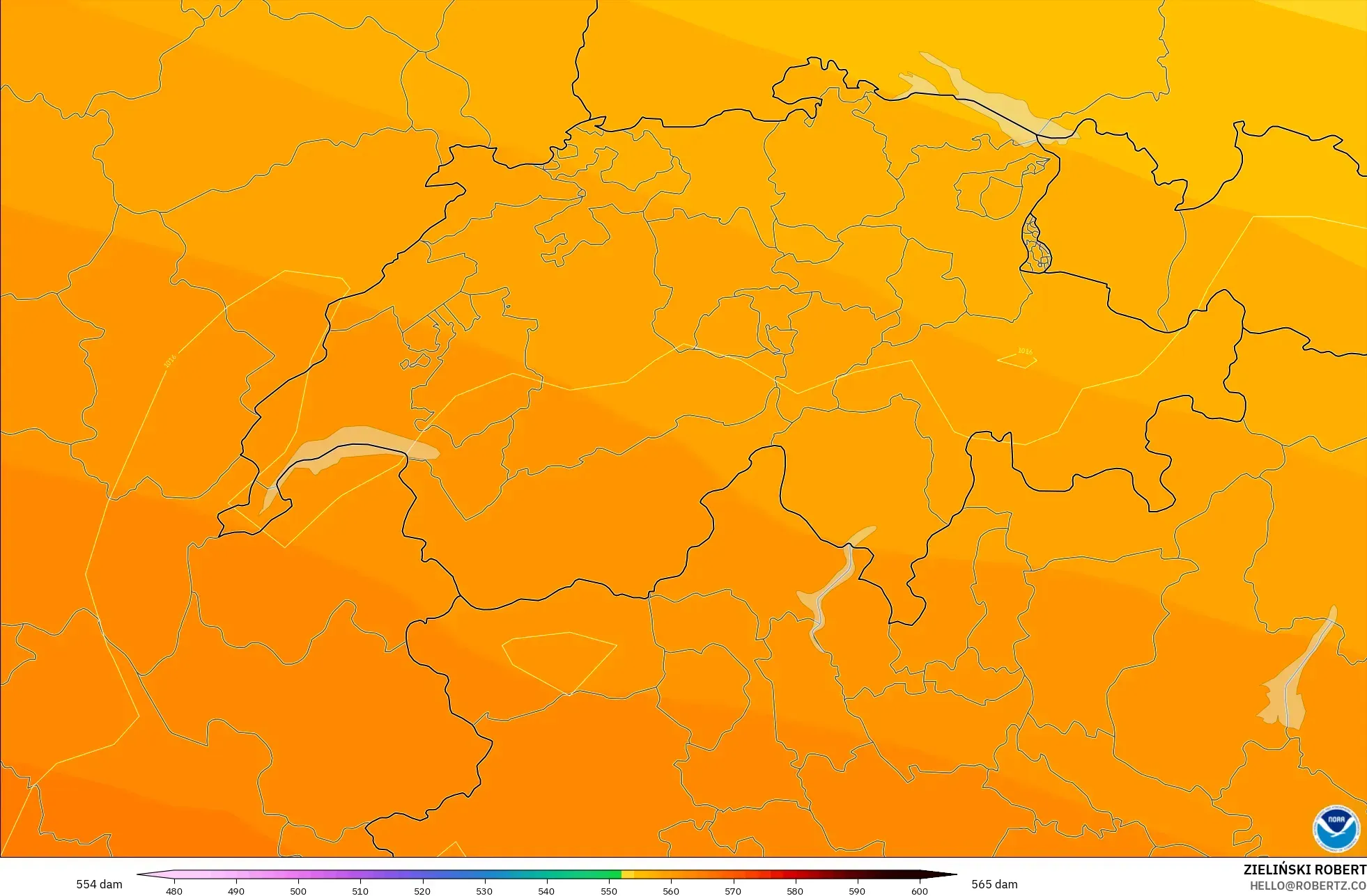 GFS model - Switzerland, Geopotential height at 500hPa