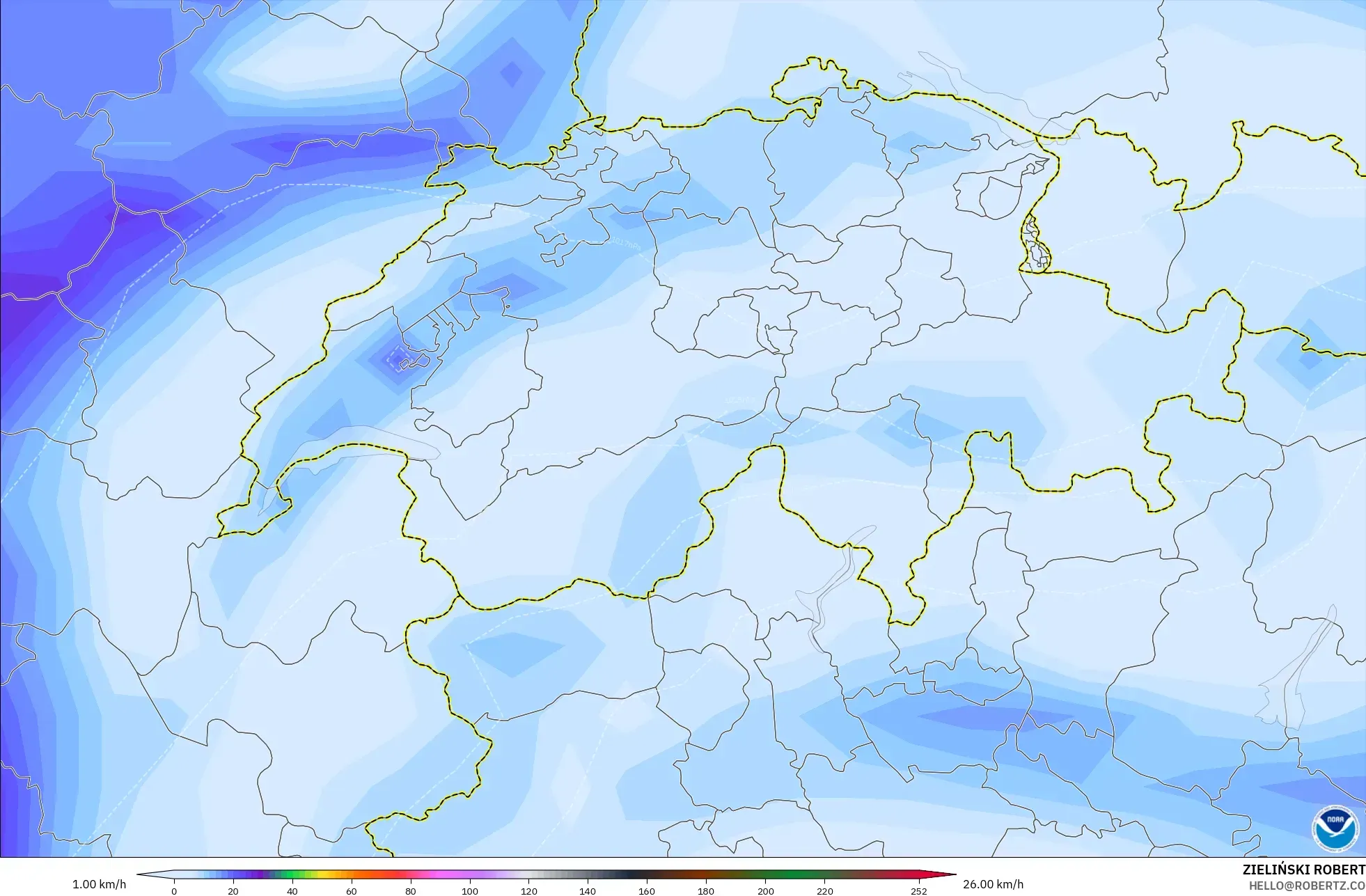 GFS model - Switzerland, Wind Gusts
