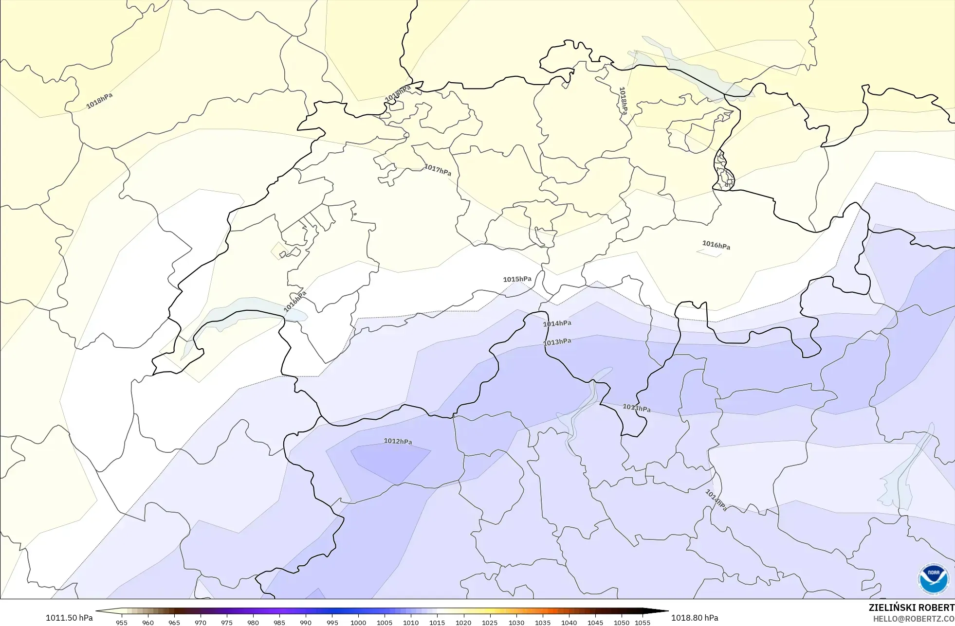 GFS model - Switzerland, Pressure