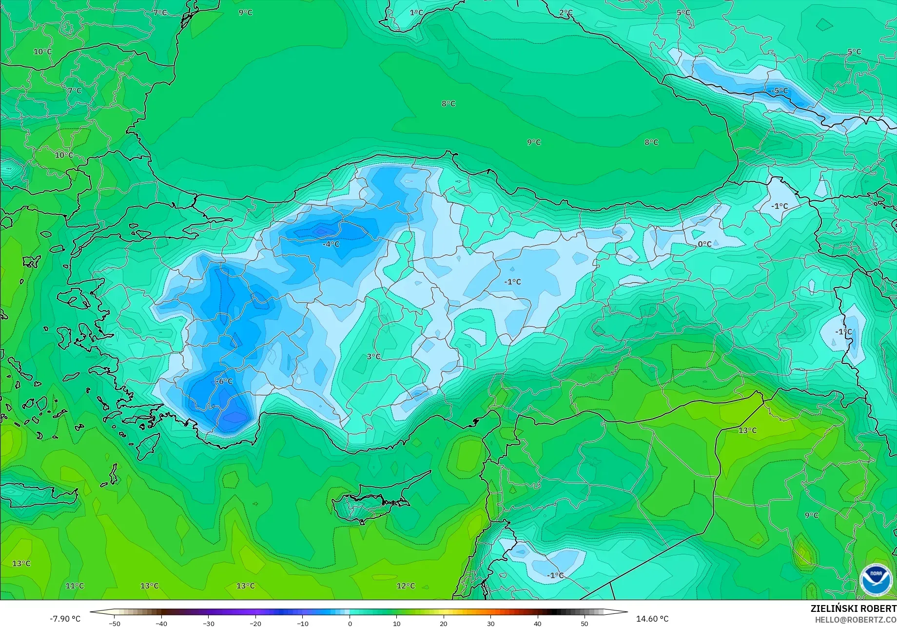 GFS model - Turkey, Dewpoint at 2m