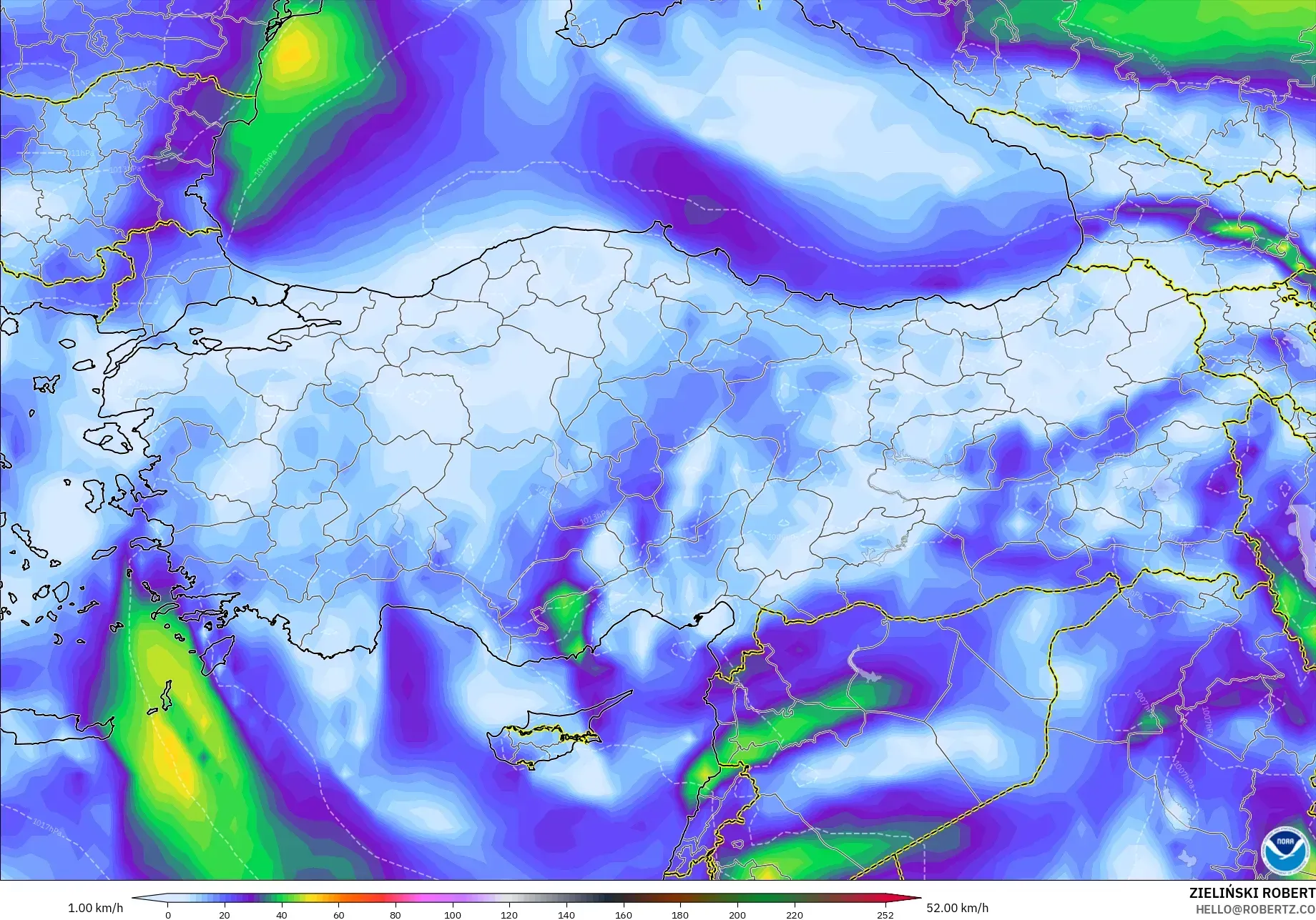 GFS model - Turkey, Wind Gusts