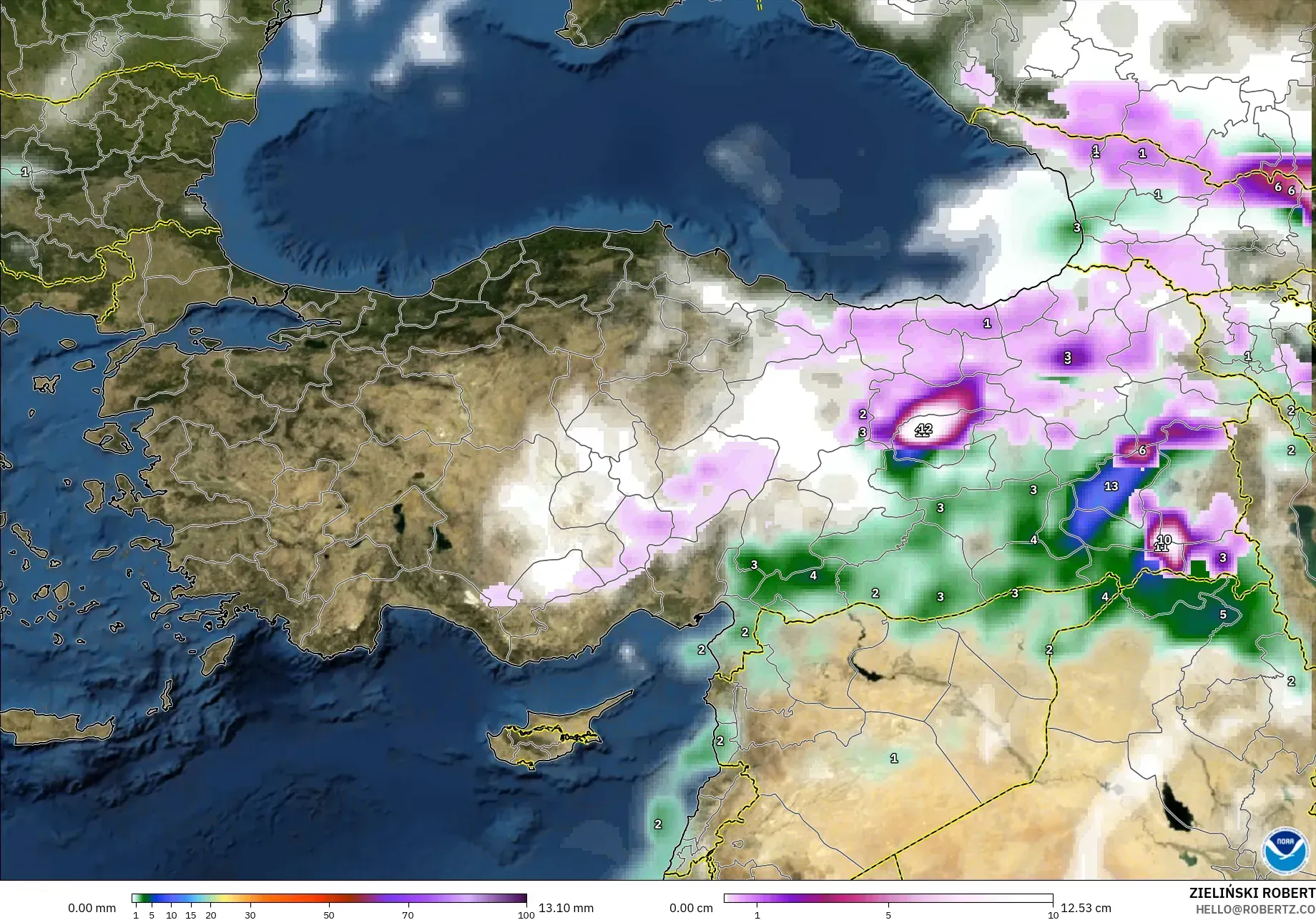 GFS model - Turkey, Precipitation, Clouds, and Pressure