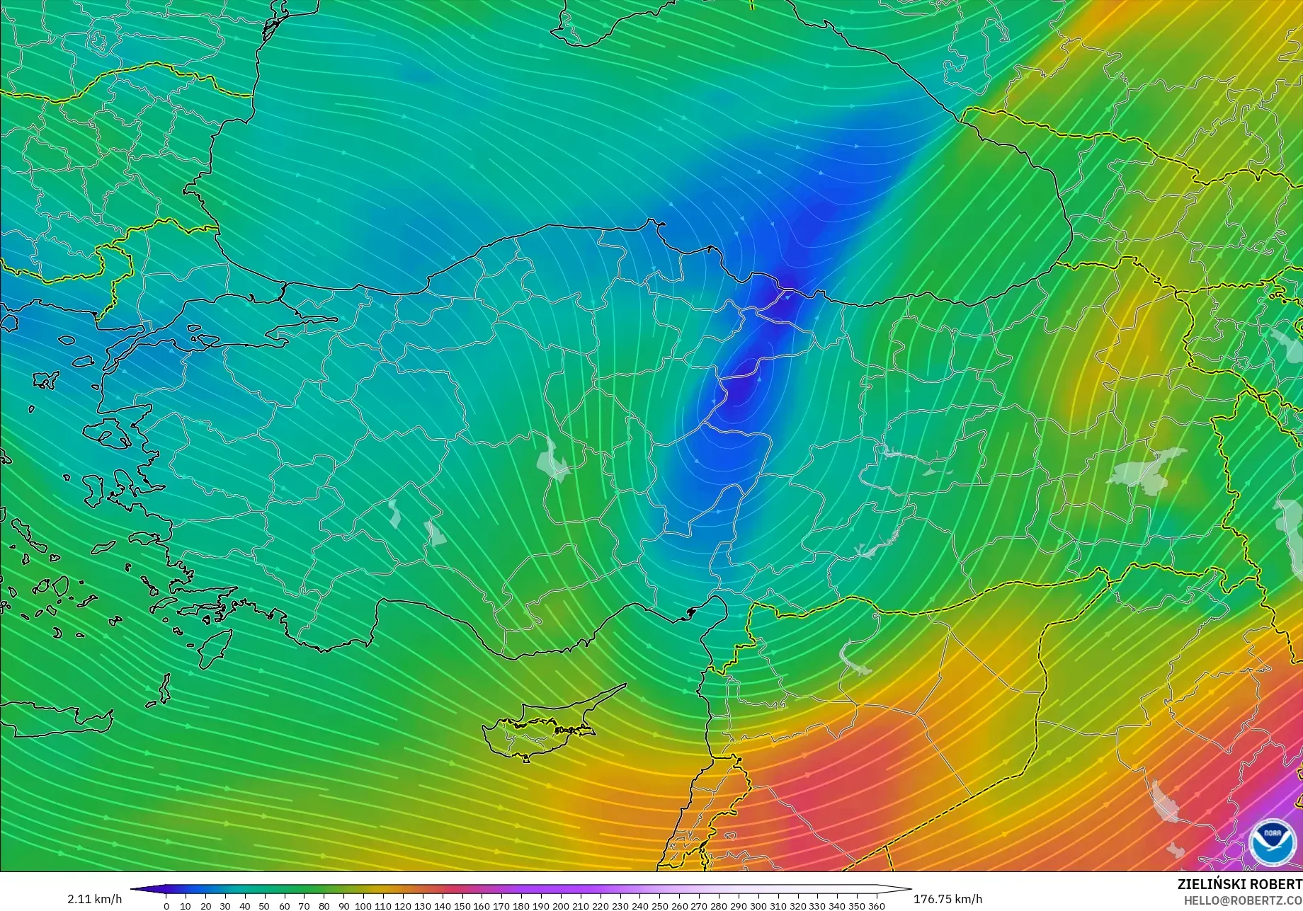 GFS model - Turkey, Wind at 300hPa (jet stream)