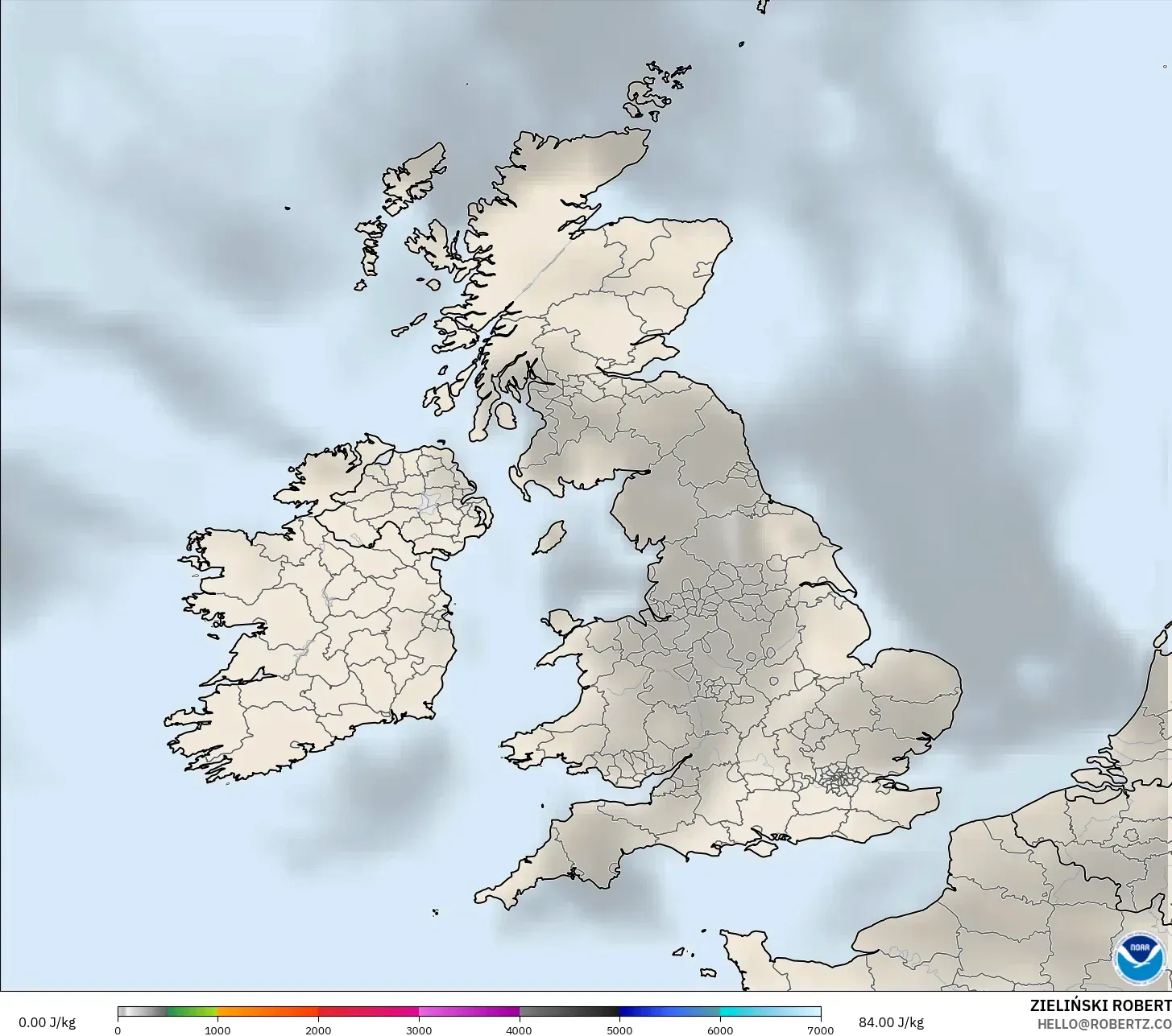 GFS model - United Kingdom, CAPE