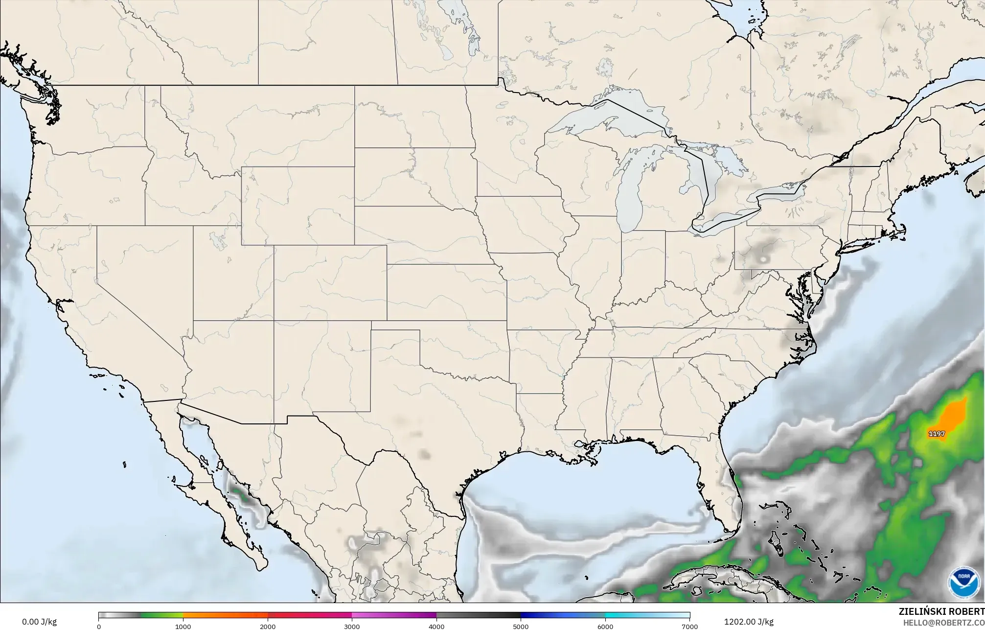 GFS model - United States, CAPE