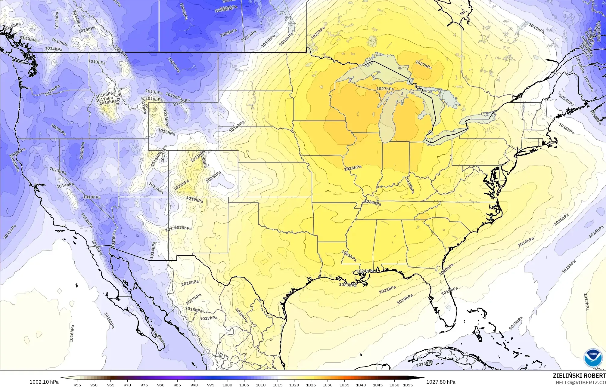 GFS model - United States, Pressure