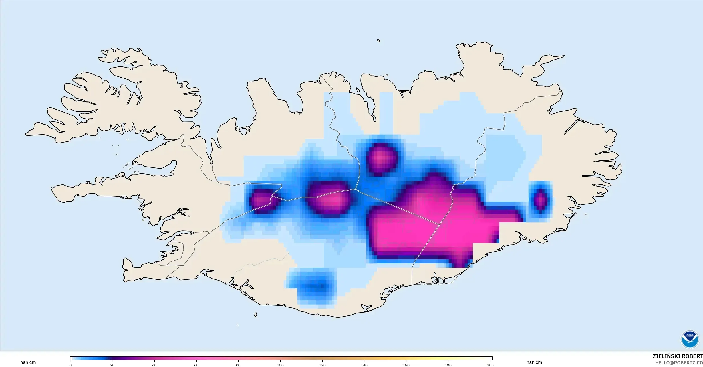 GFS model - Iceland, Snow Depth