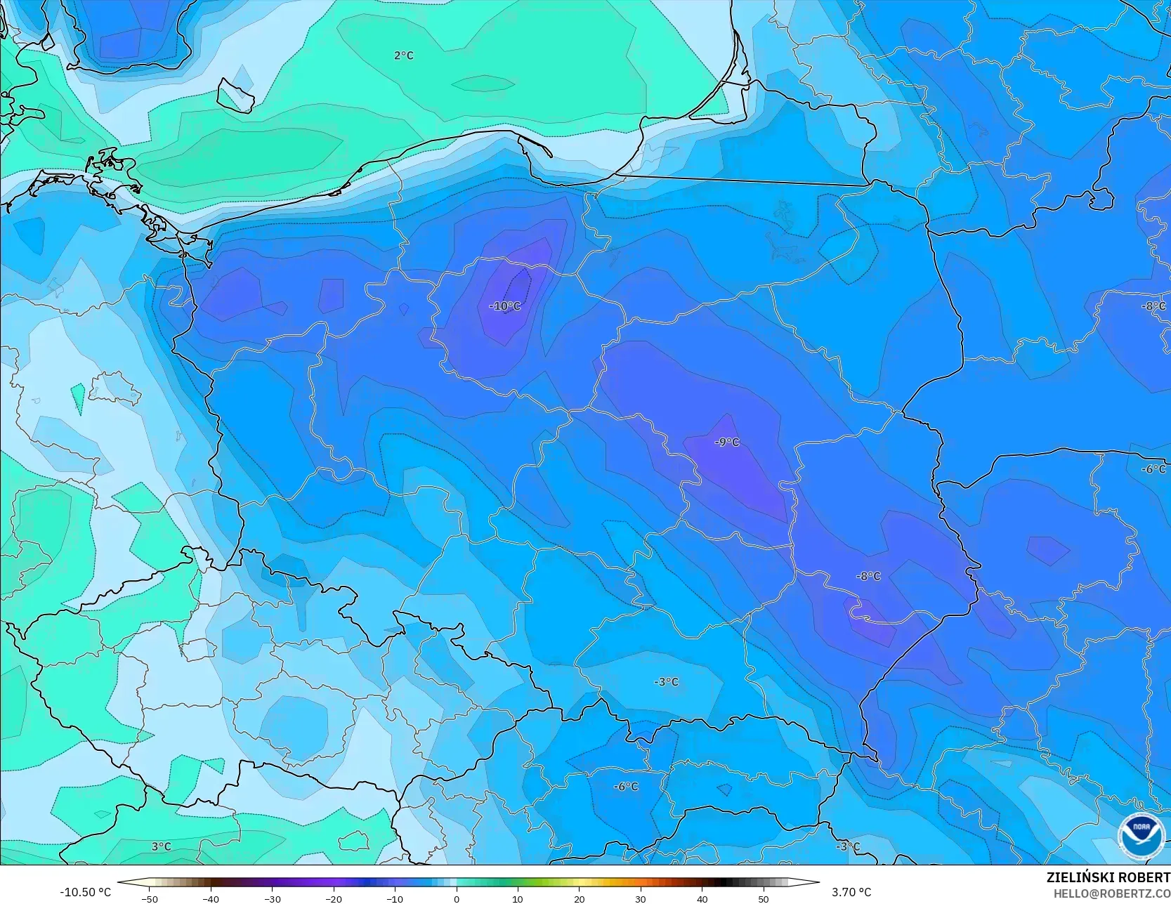 GFS model - Poland, Dewpoint at 2m
