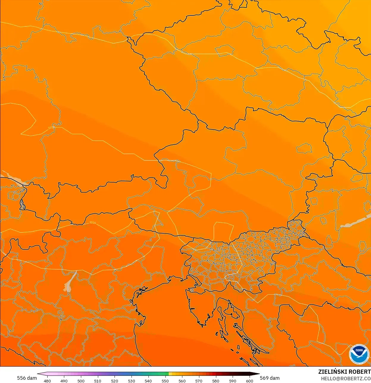 GFS model - Austria, Geopotential height at 500hPa
