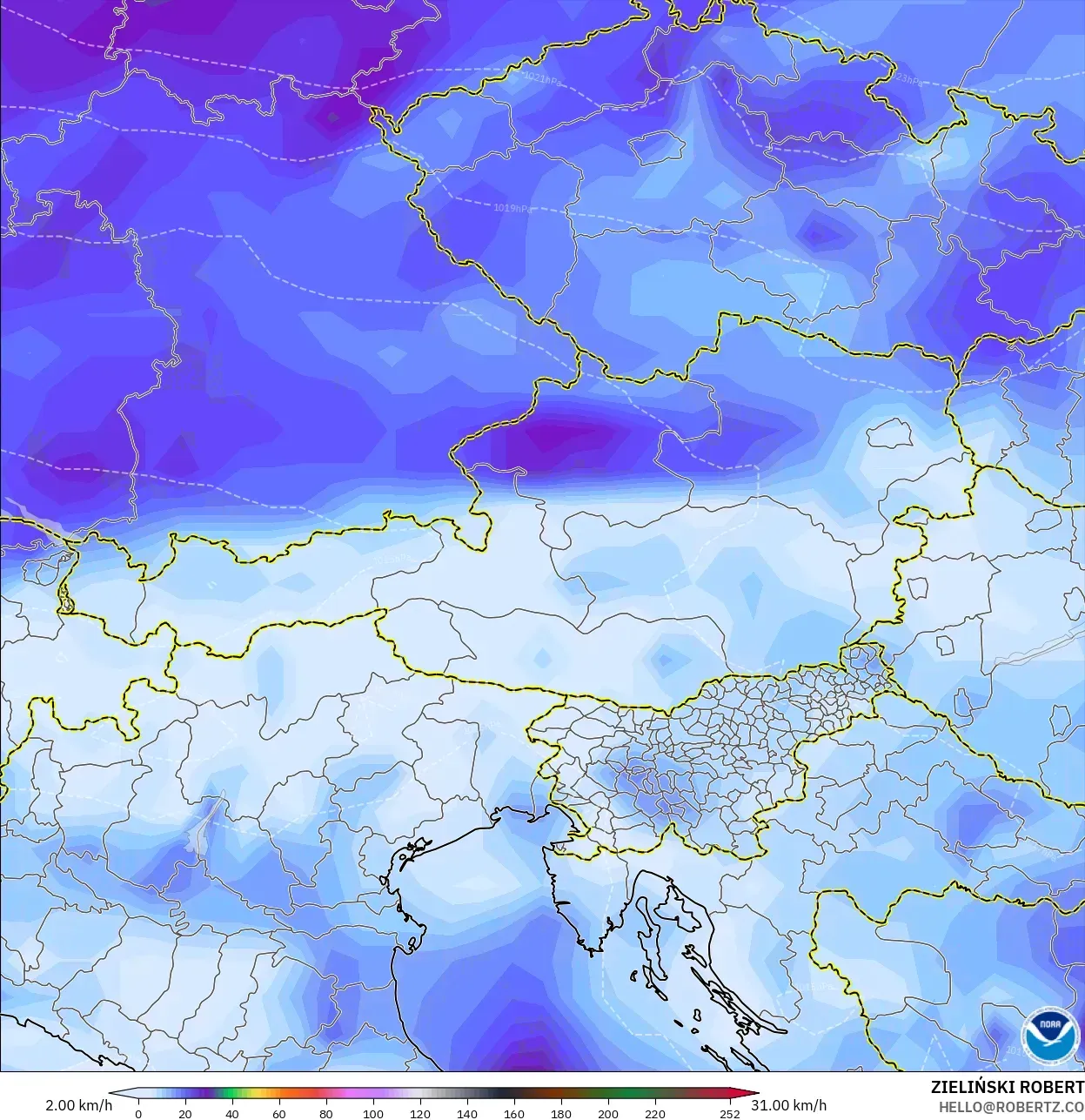 GFS model - Austria, Wind Gusts Peak