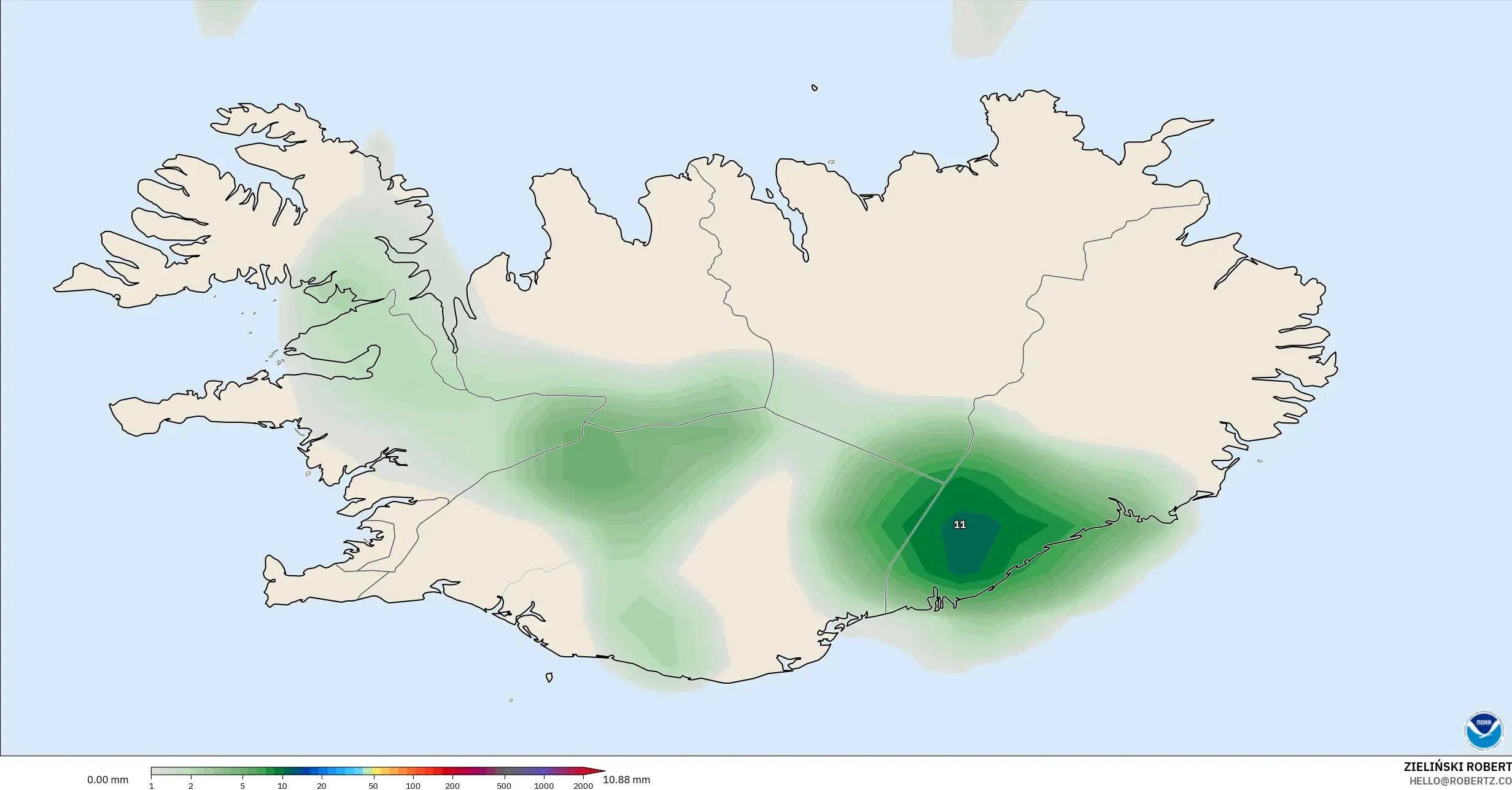 GFS model - Iceland, Precipitation Accumulation