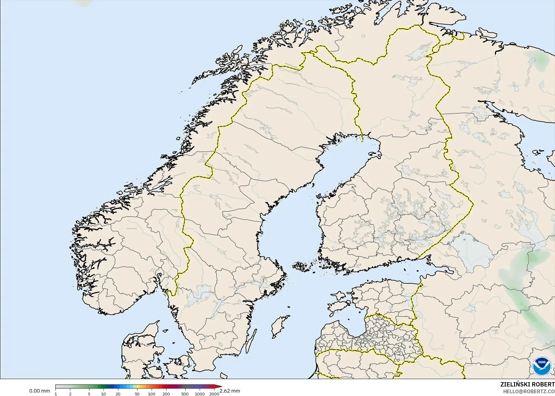 GFS model - Scandinavia, Precipitation Accumulation