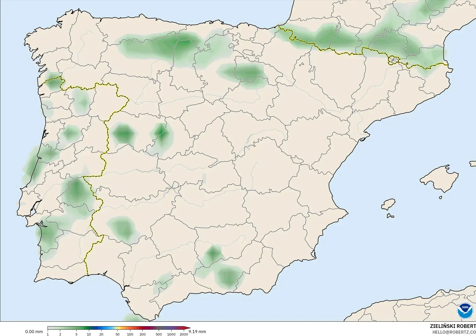 GFS model - Spain, Precipitation Accumulation