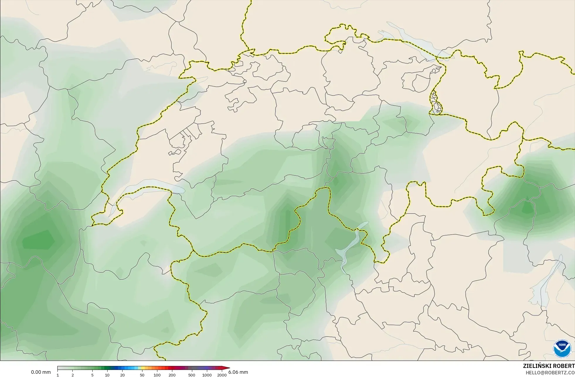 GFS model - Switzerland, Precipitation Accumulation