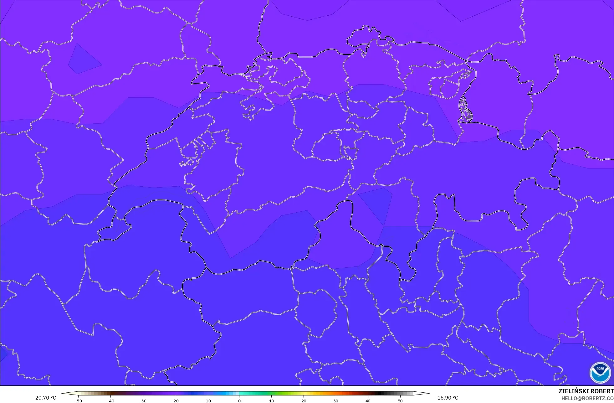 GFS model - Switzerland, Temperature at 500hPa