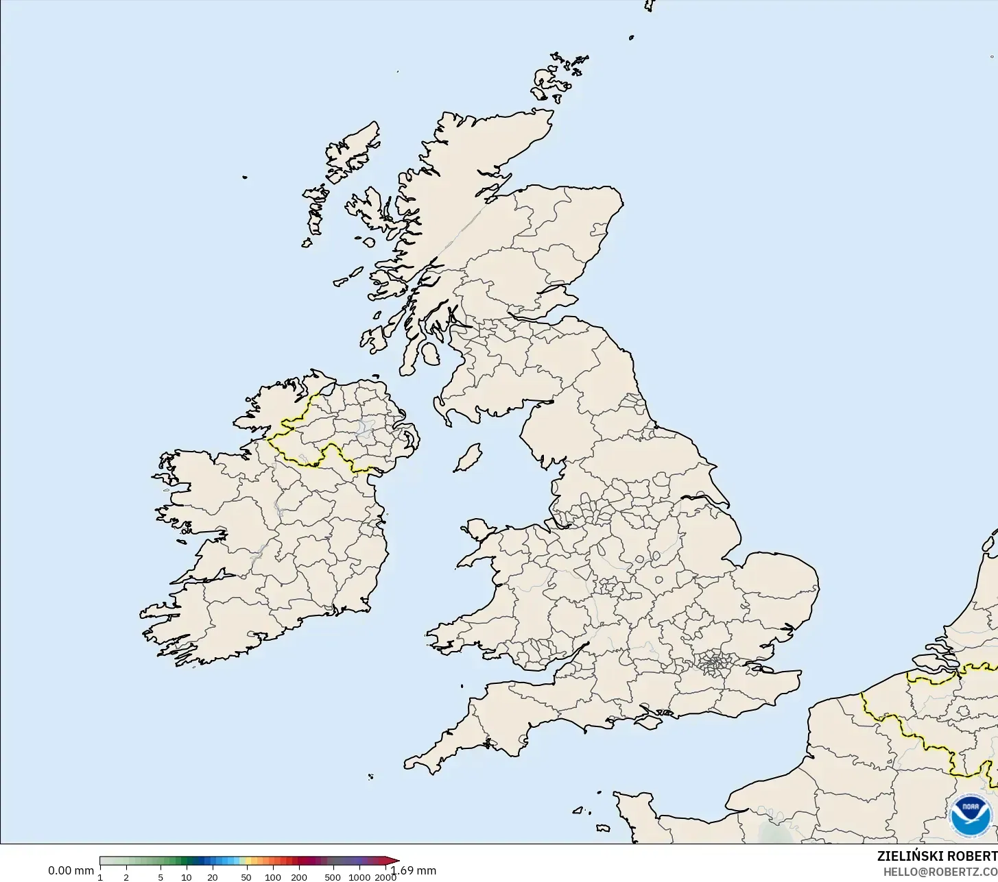 GFS model - United Kingdom, Precipitation Accumulation