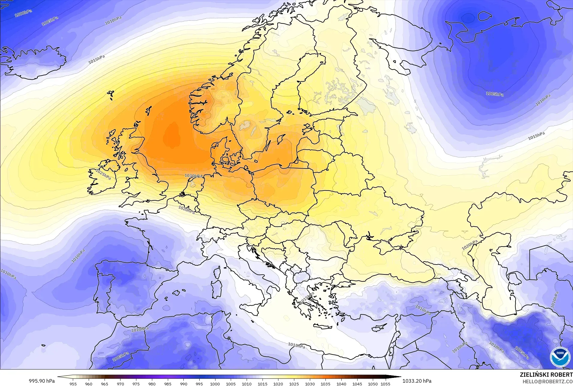 GFS model - Europe, Pressure