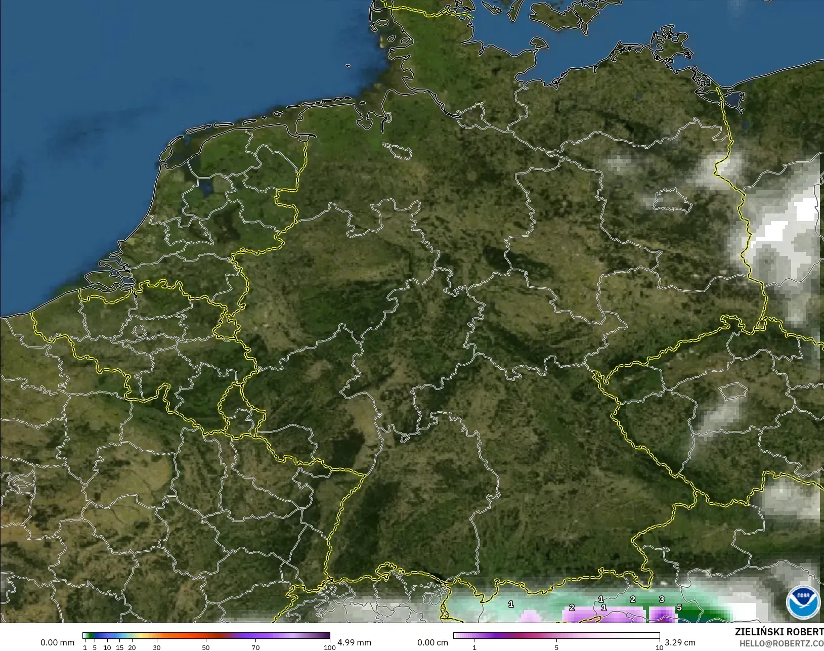 GFS model - Germany, Precipitation, Clouds, and Pressure