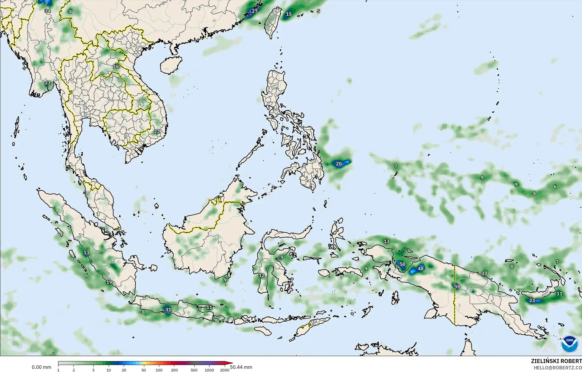 GFS model - South East Asia, Precipitation Accumulation