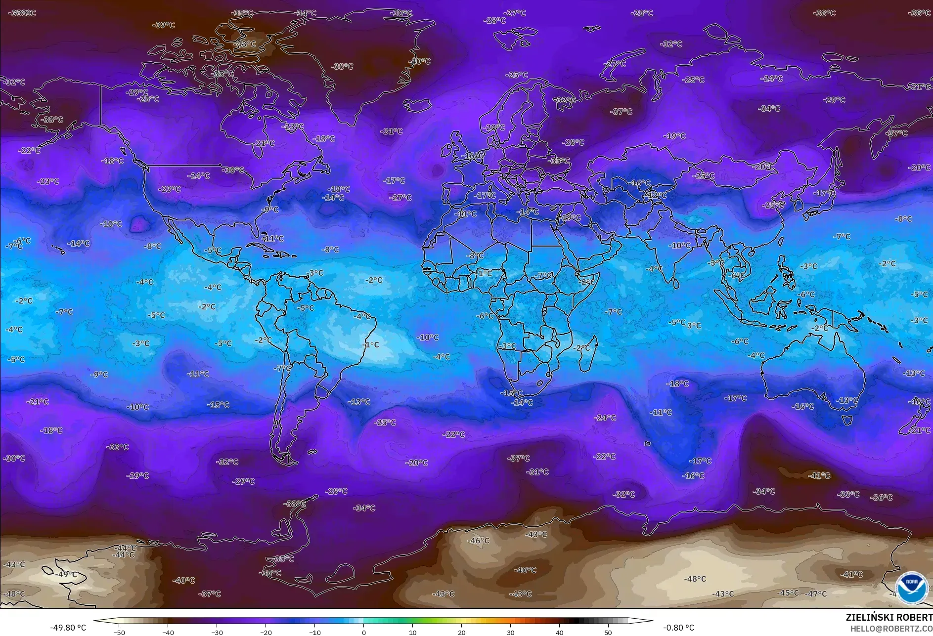 GFS model - World, Temperature at 500hPa