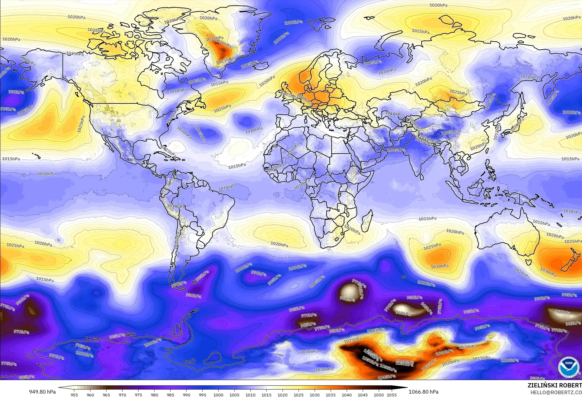 GFS model - World, Pressure