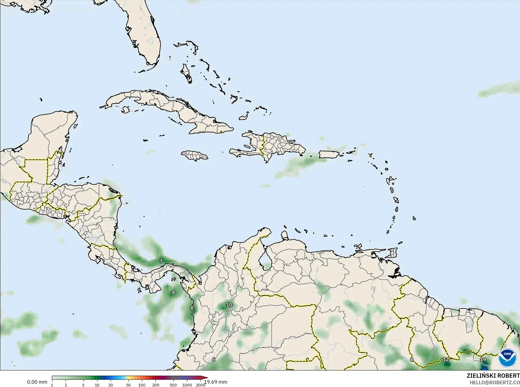 GFS model - Caribbean, Precipitation Accumulation