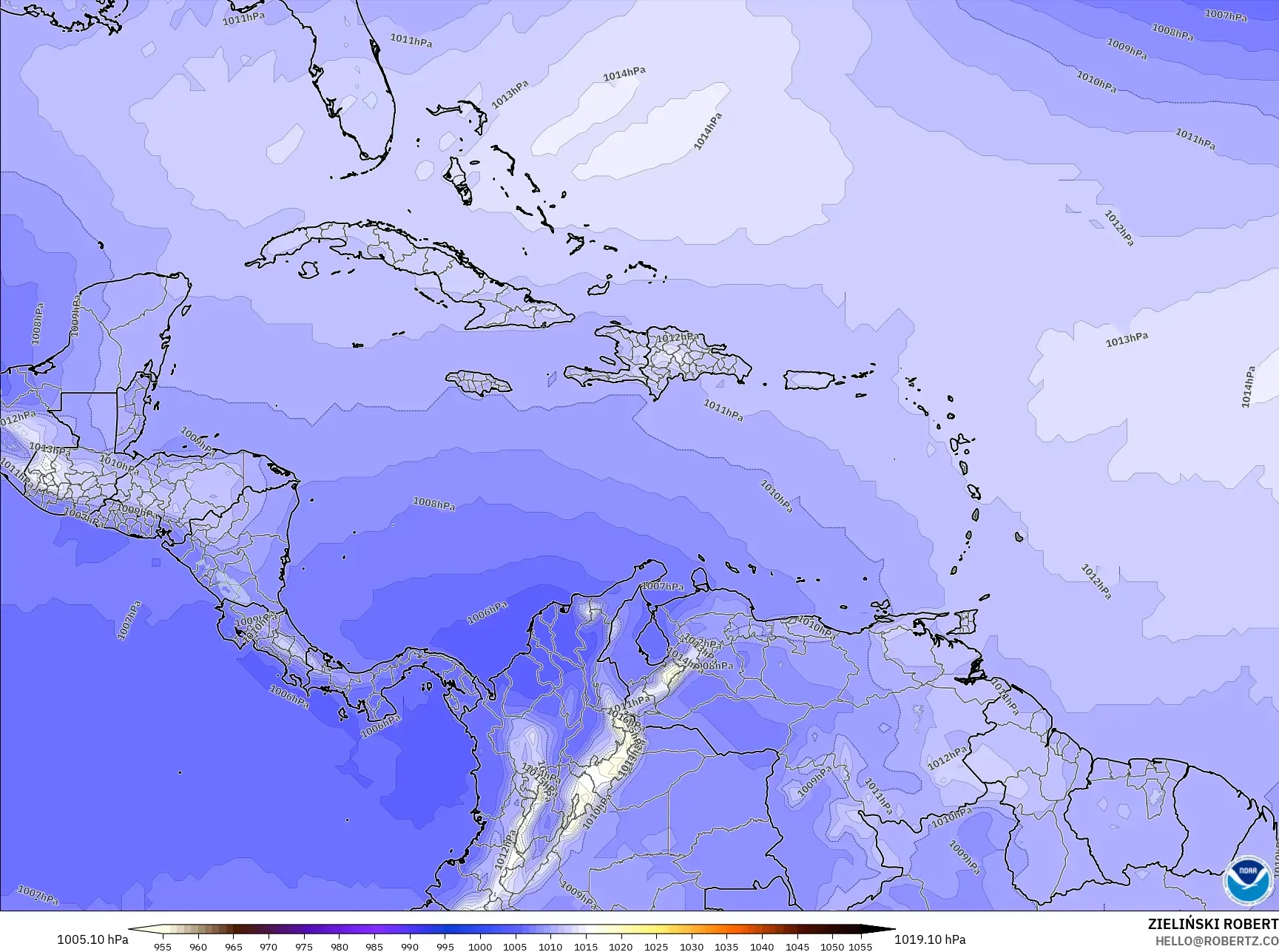 GFS model - Caribbean, Pressure