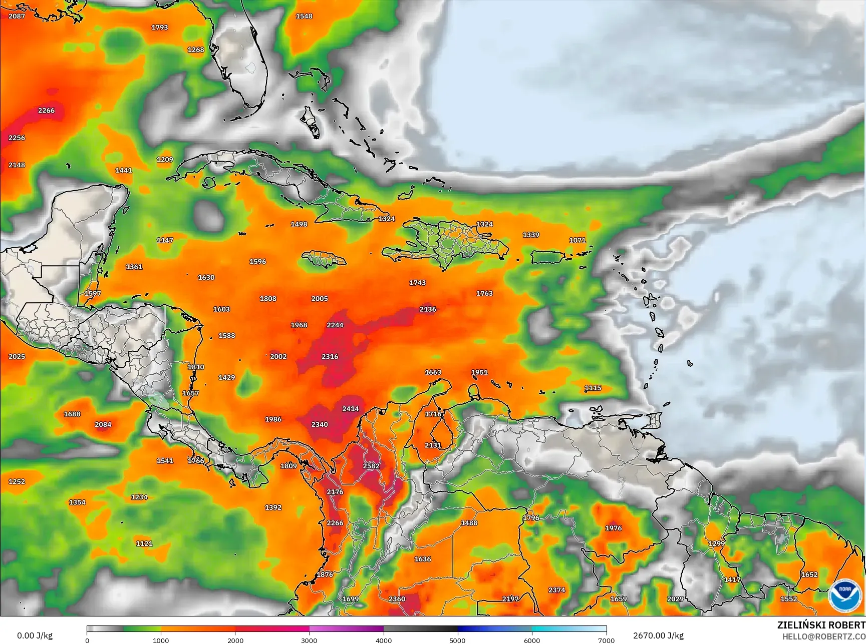 GFS model - Caribbean, CAPE