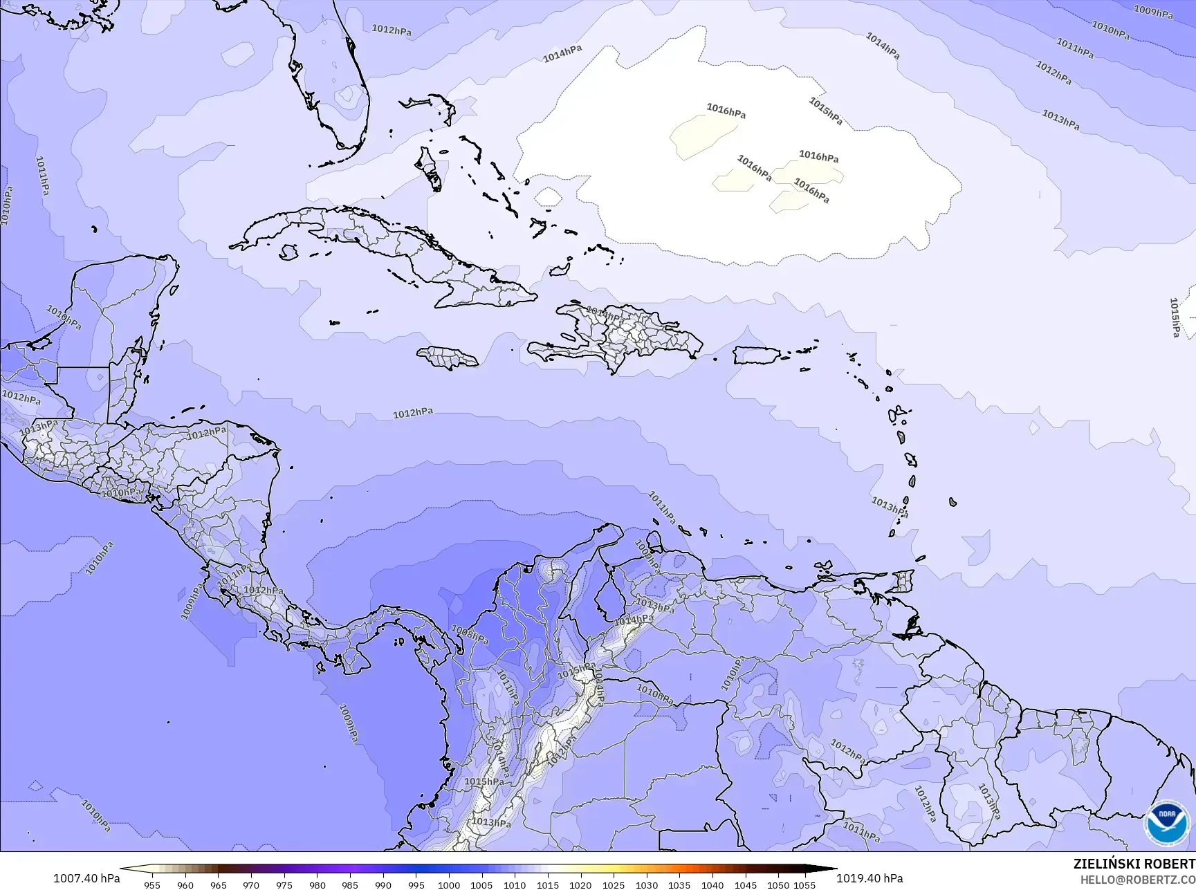 GFS model - Caribbean, Pressure