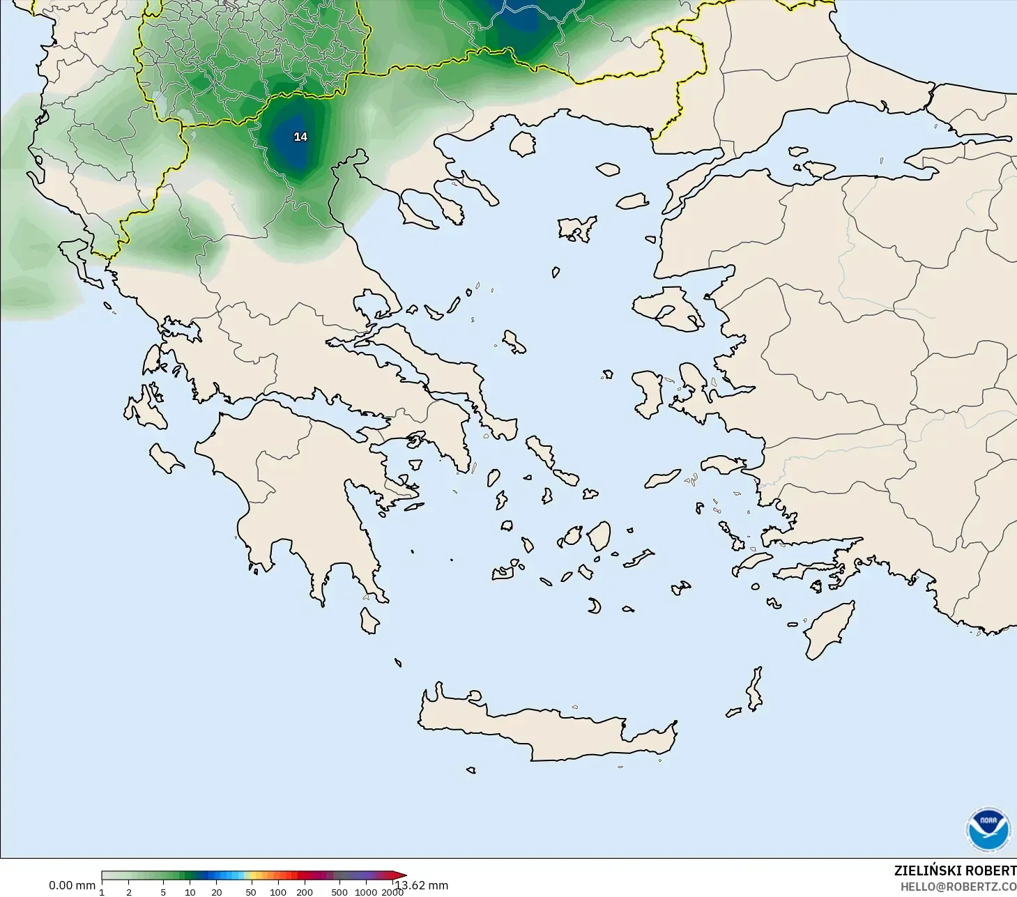 GFS model - Greece, Precipitation Accumulation