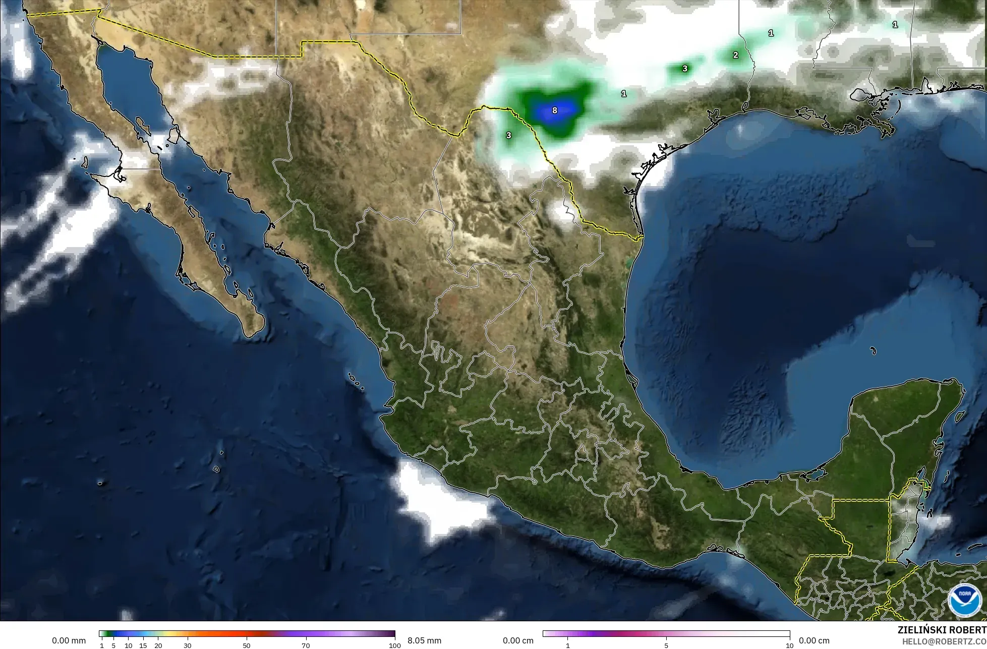 GFS model - Mexico, Precipitation, Clouds, and Pressure
