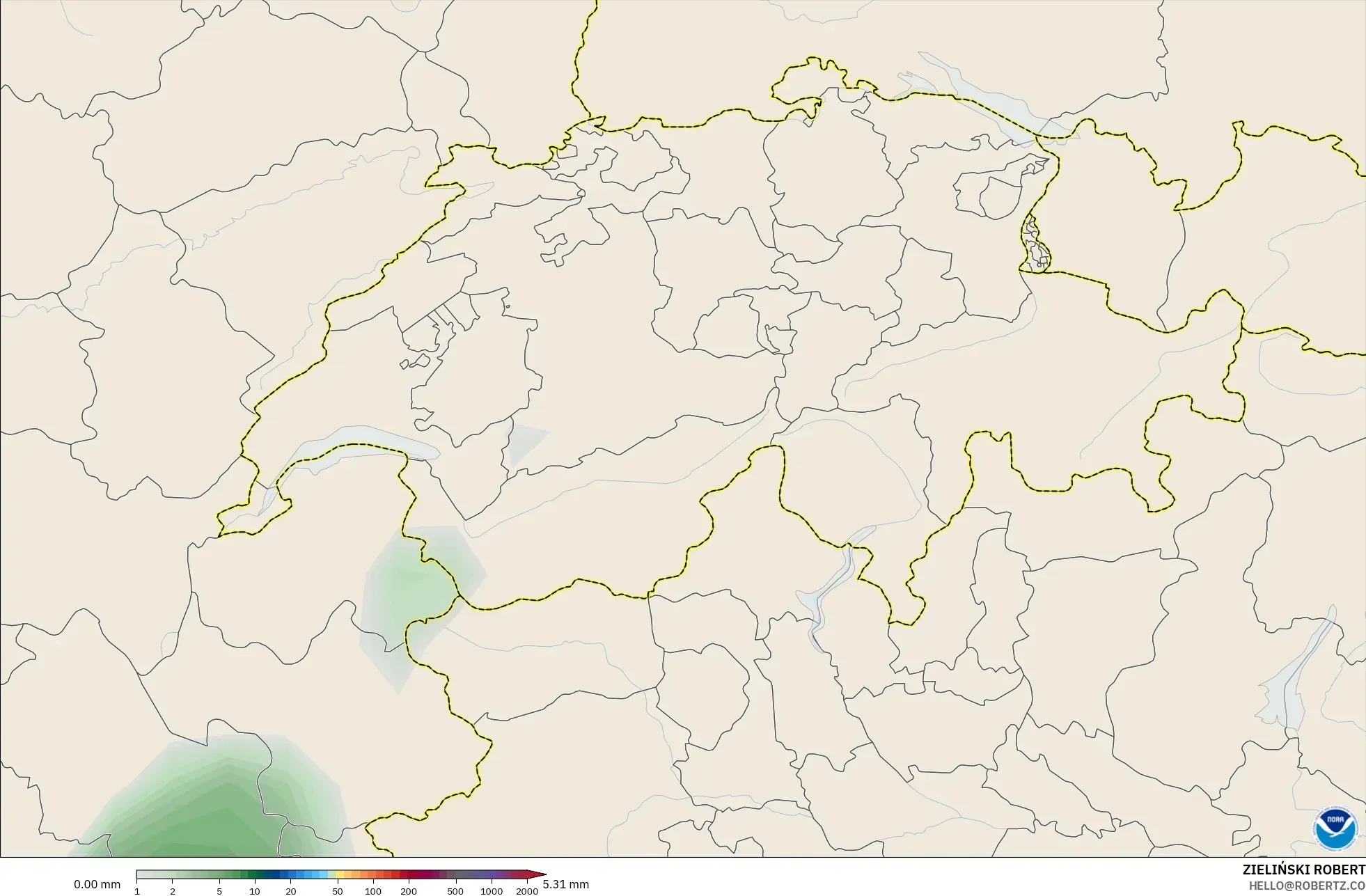 GFS model - Switzerland, Precipitation Accumulation