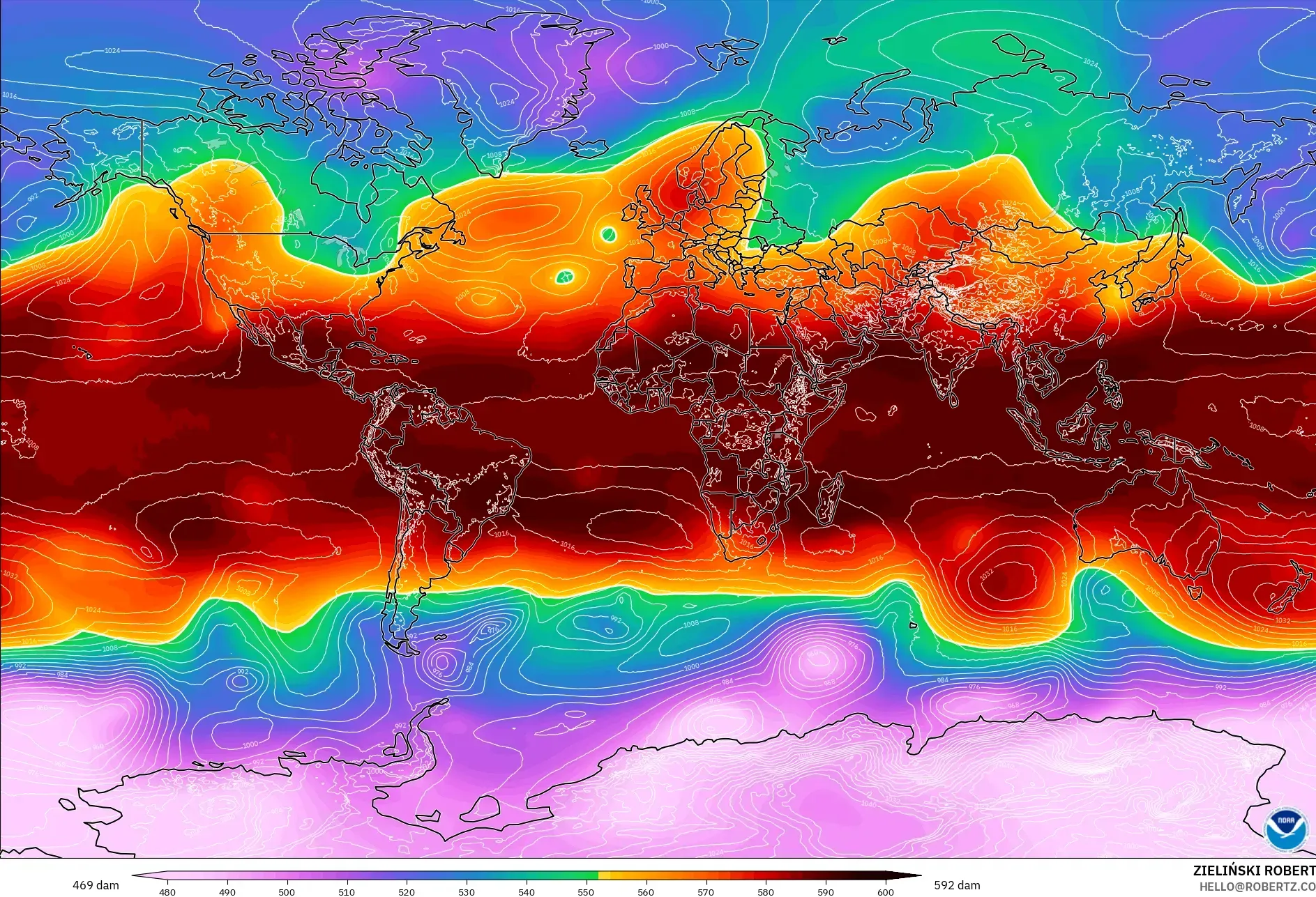 GFS model - World, Geopotential height at 500hPa