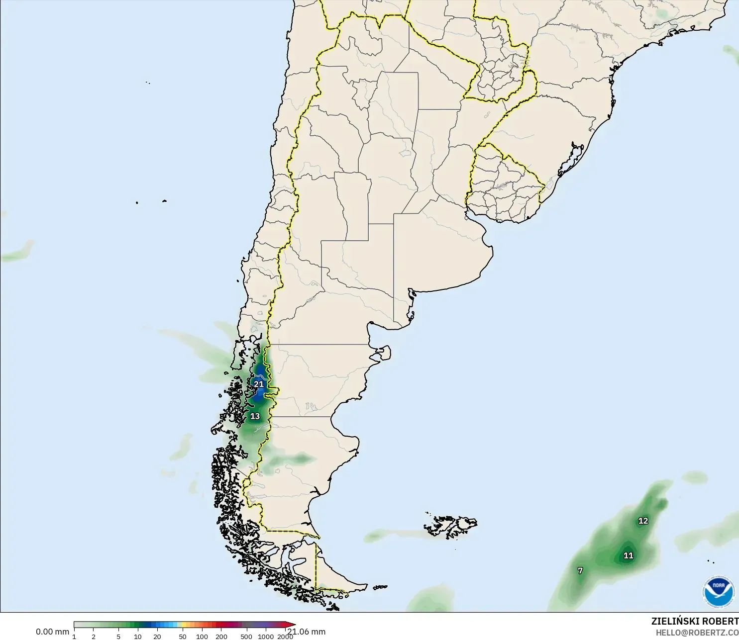 GFS model - Argentina, Precipitation Accumulation