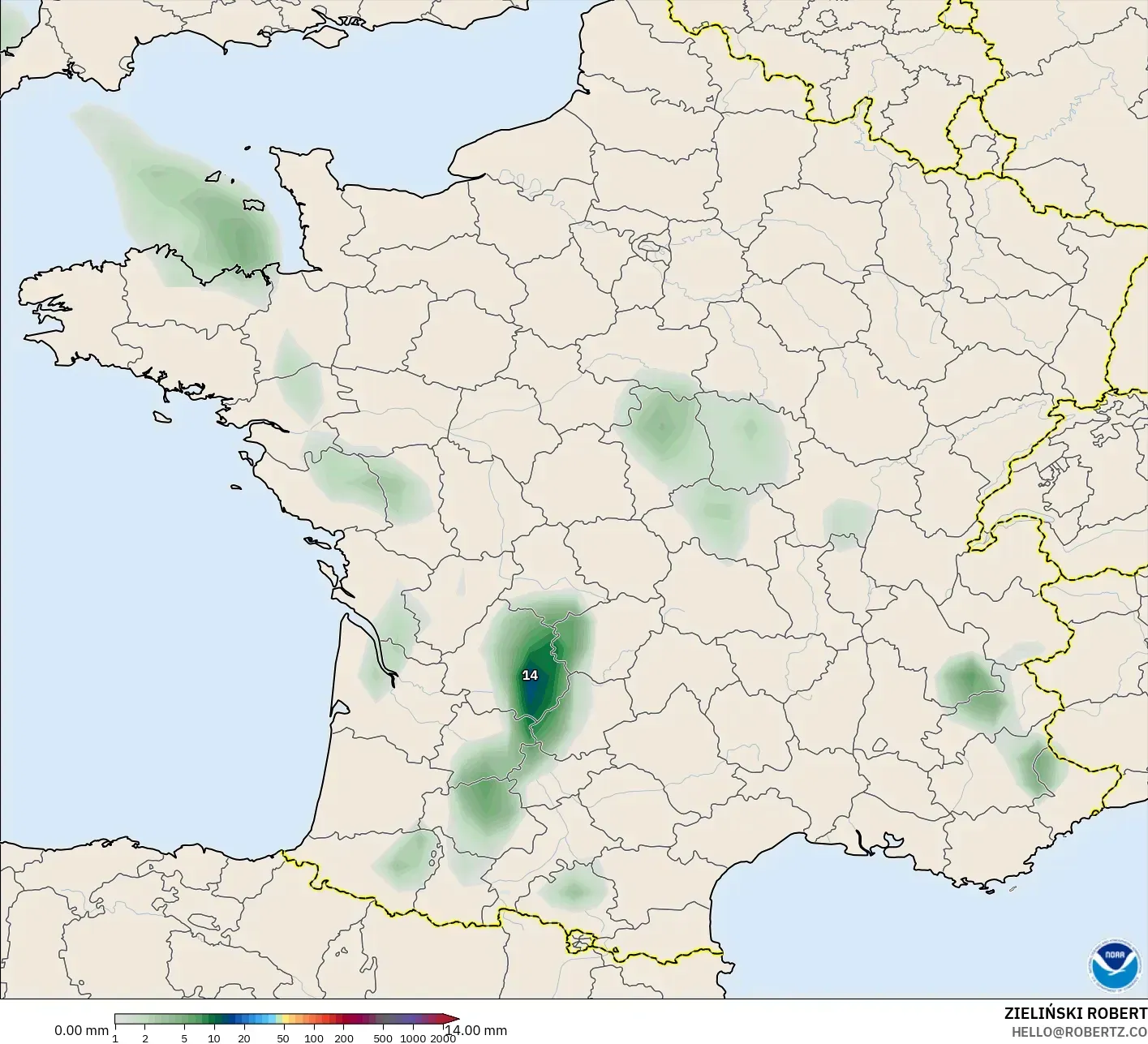 GFS model - France, Precipitation Accumulation
