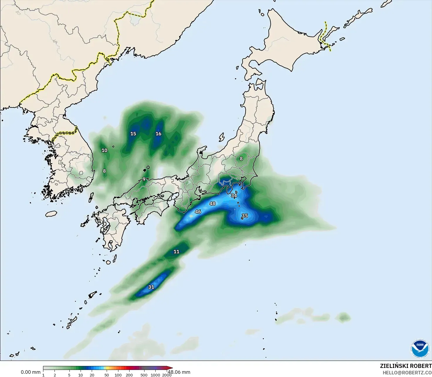 GFS model - Japan, Precipitation Accumulation