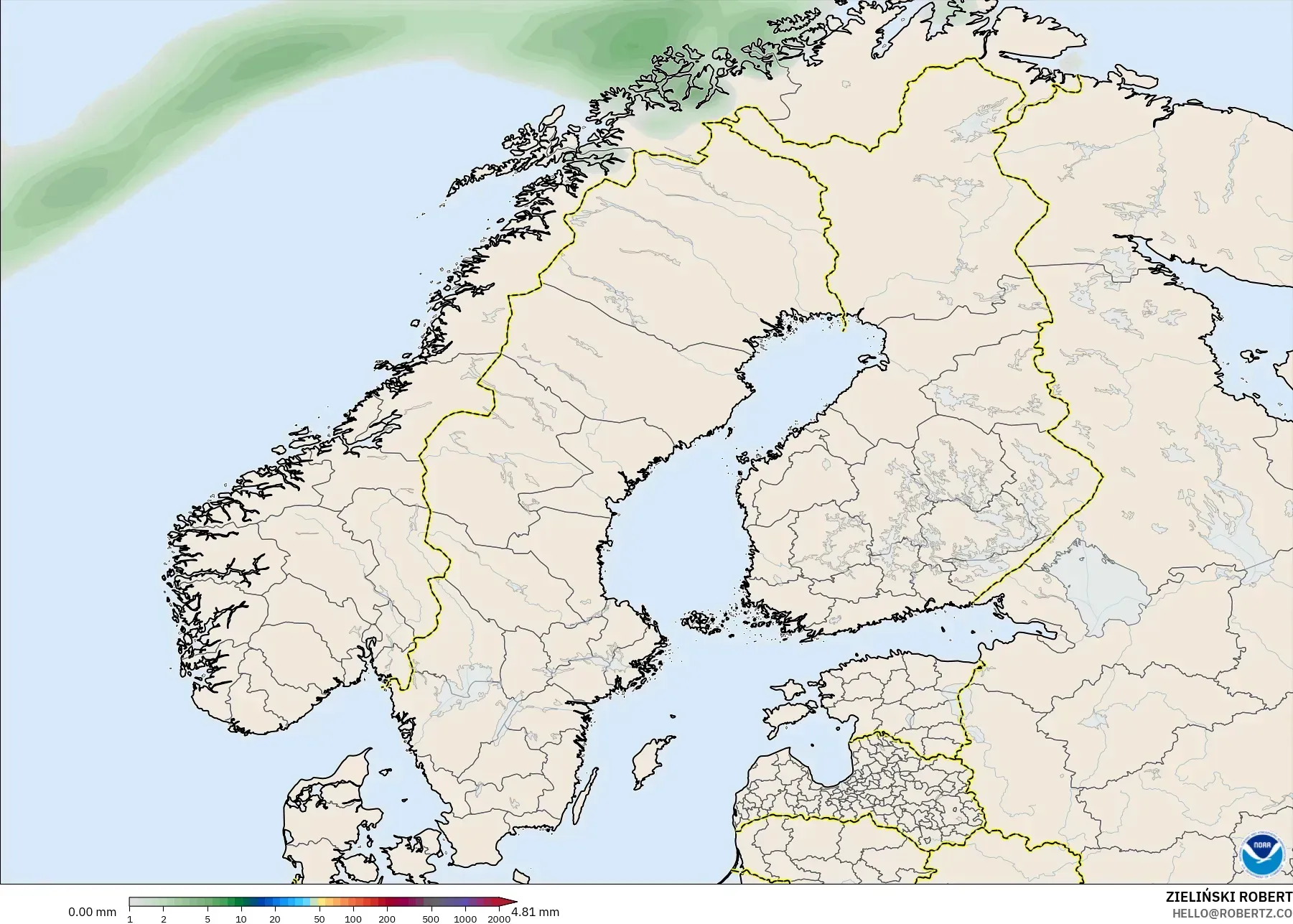 GFS model - Scandinavia, Precipitation Accumulation
