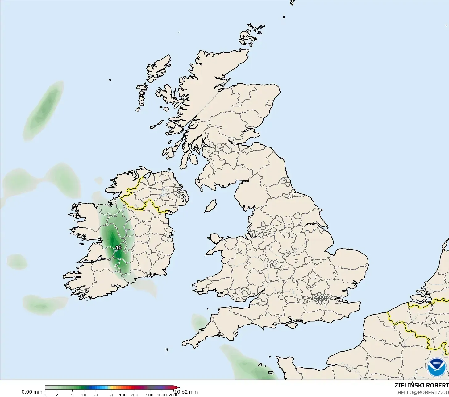 GFS model - United Kingdom, Precipitation Accumulation