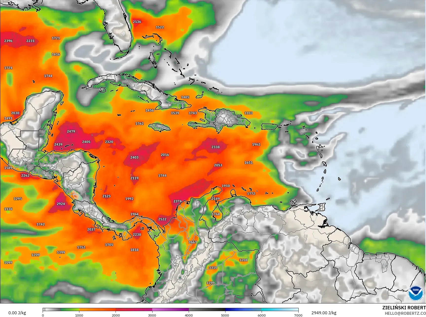 GFS model - Caribbean, CAPE