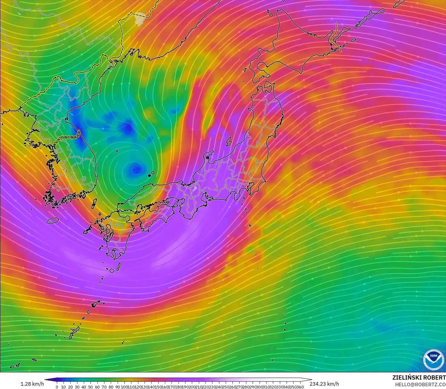 GFS model - Japan, Wind at 300hPa (jet stream)