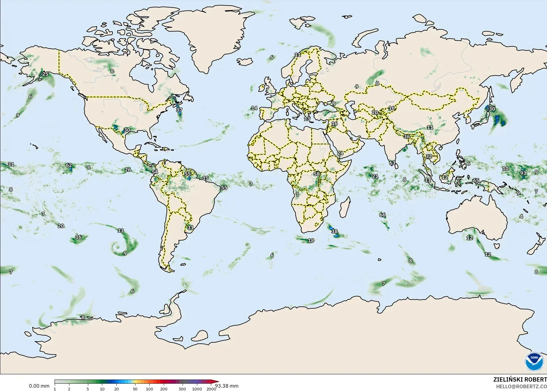 GFS model - World, Precipitation Accumulation