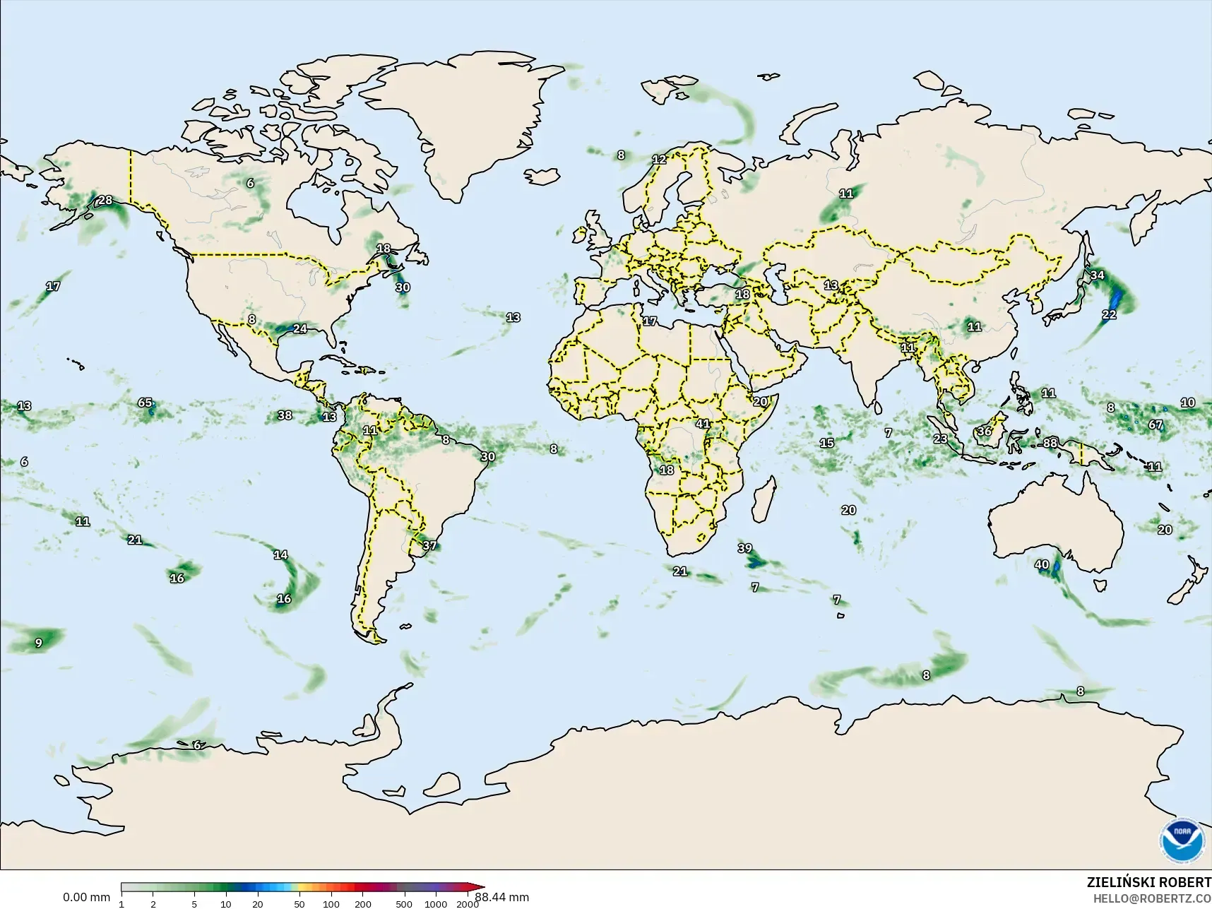 GFS model - World, Precipitation Accumulation