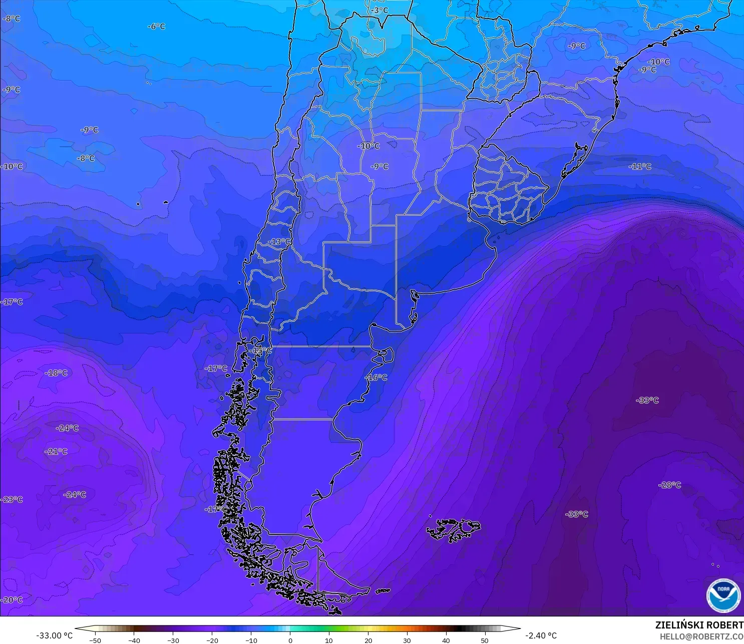 GFS model - Argentina, Temperature at 500hPa