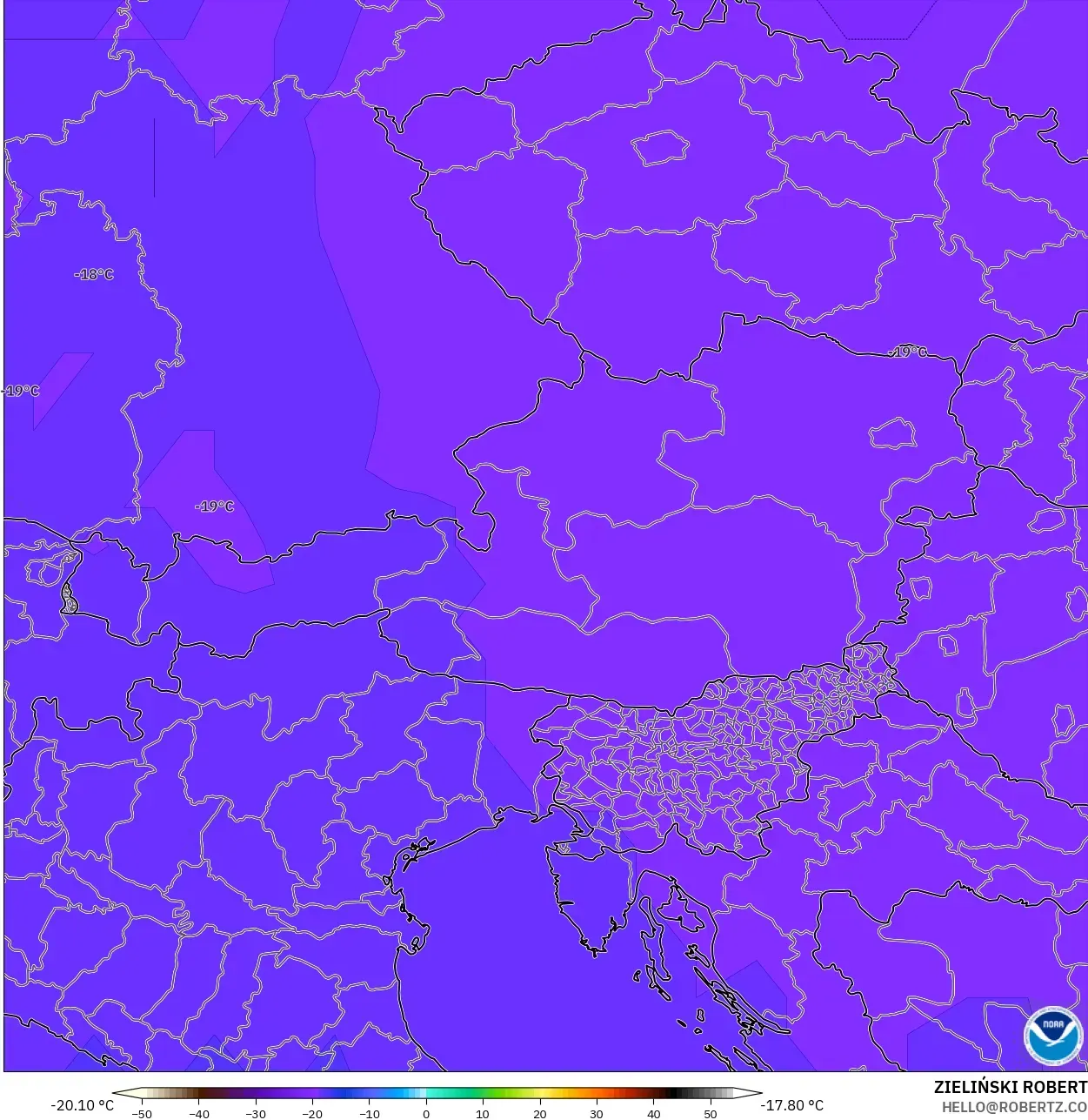 GFS model - Austria, Temperature at 500hPa